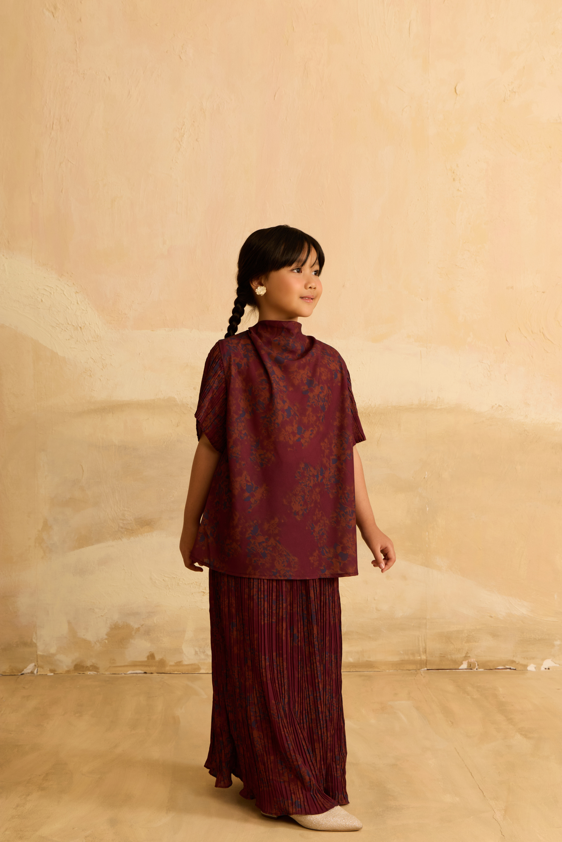 Mini Juwita Dark Maroon Draped Kurung