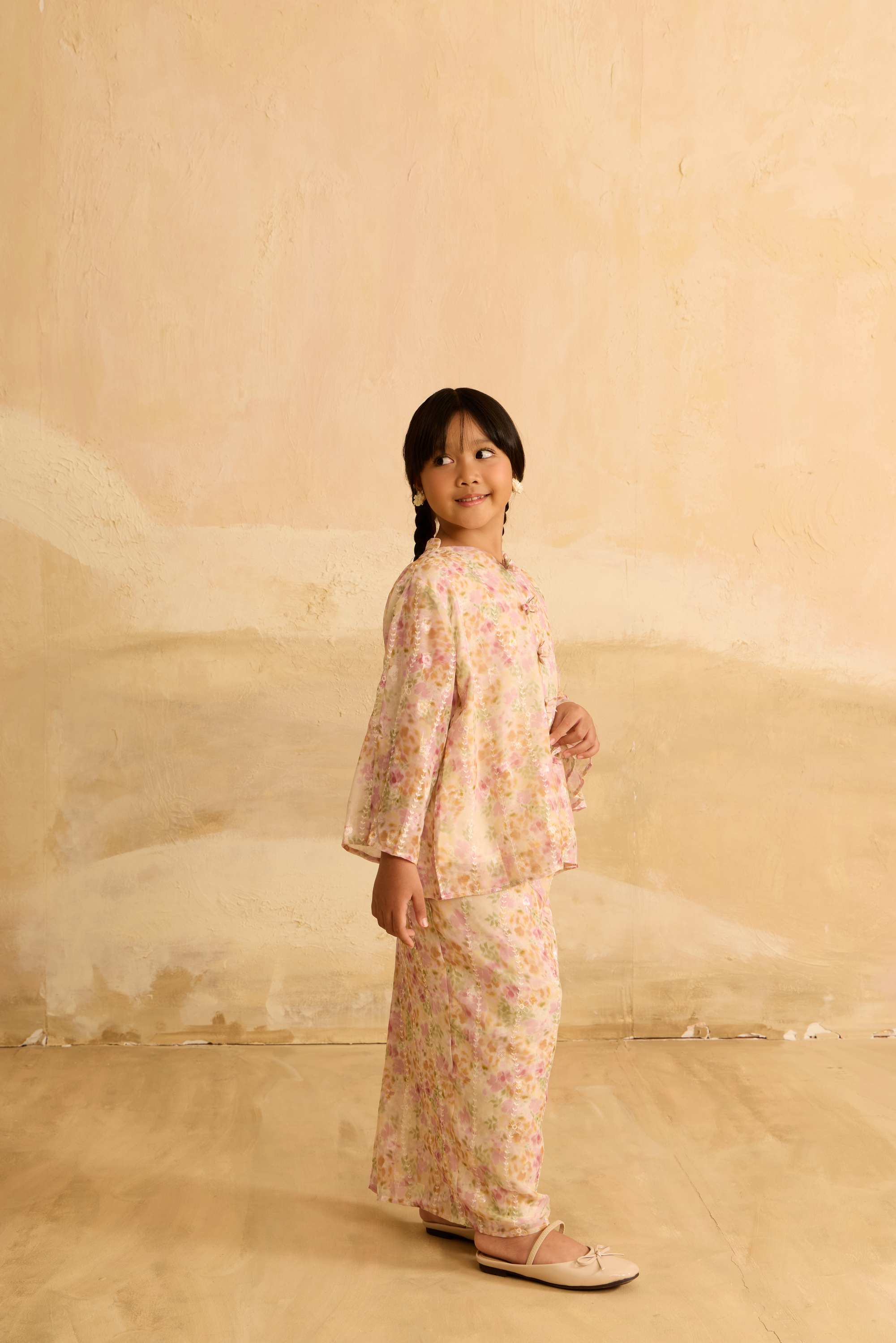 Mini Inara Peach Flora Kurung