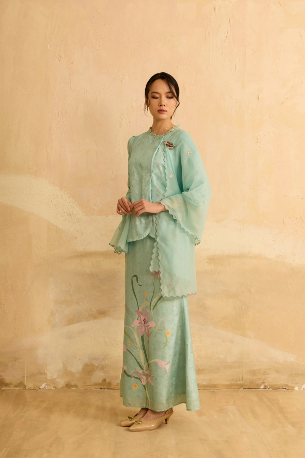Laili Turquoise Asymmetric Kurung Set