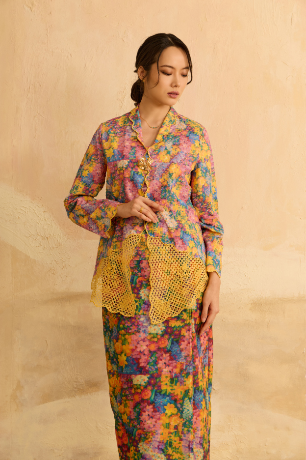 Julia Yellow Floral Lace Kebaya Set