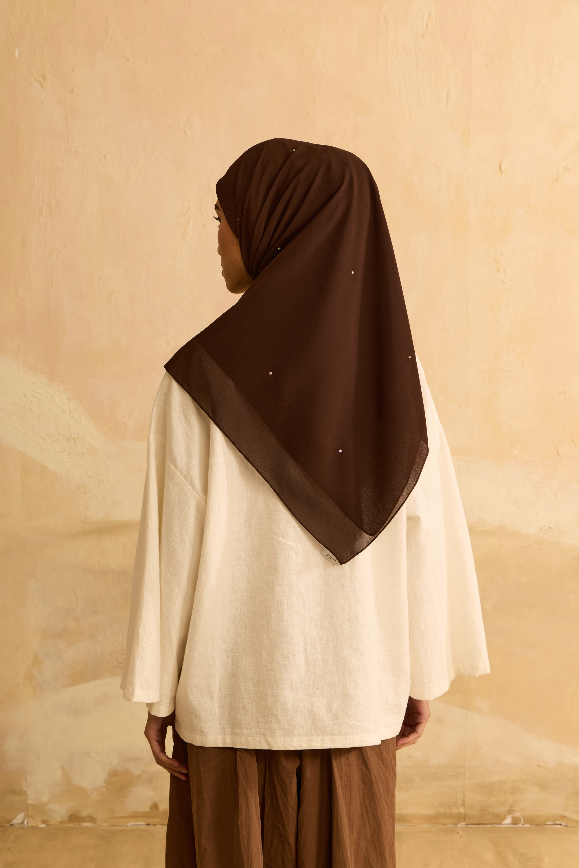 Mimpikita X Elfira Loy Alena Dark Brown Rhinestone Square Chiffon Scarf