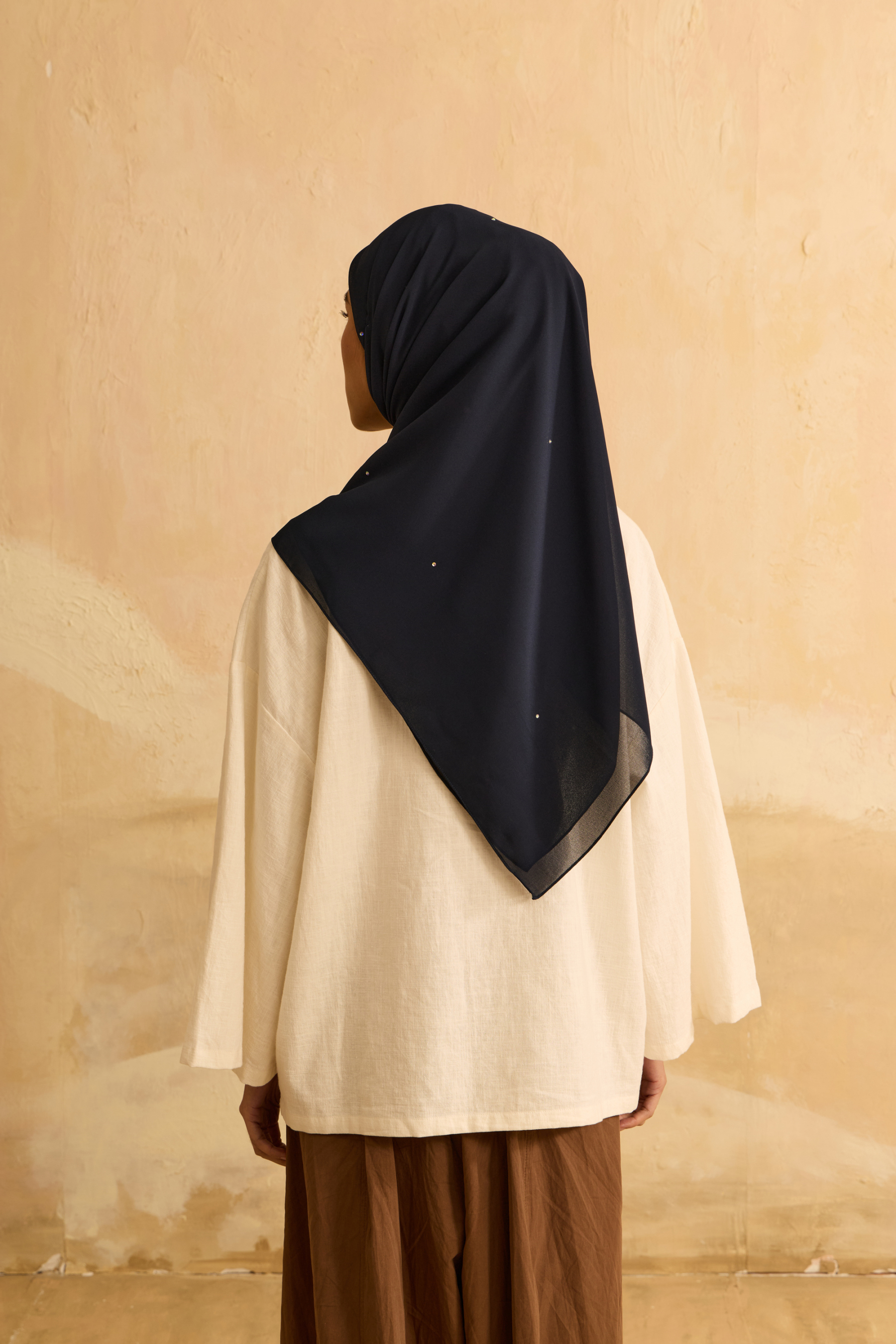 Mimpikita X Elfira Loy Alena Navy Blue Rhinestone Square Chiffon Scarf