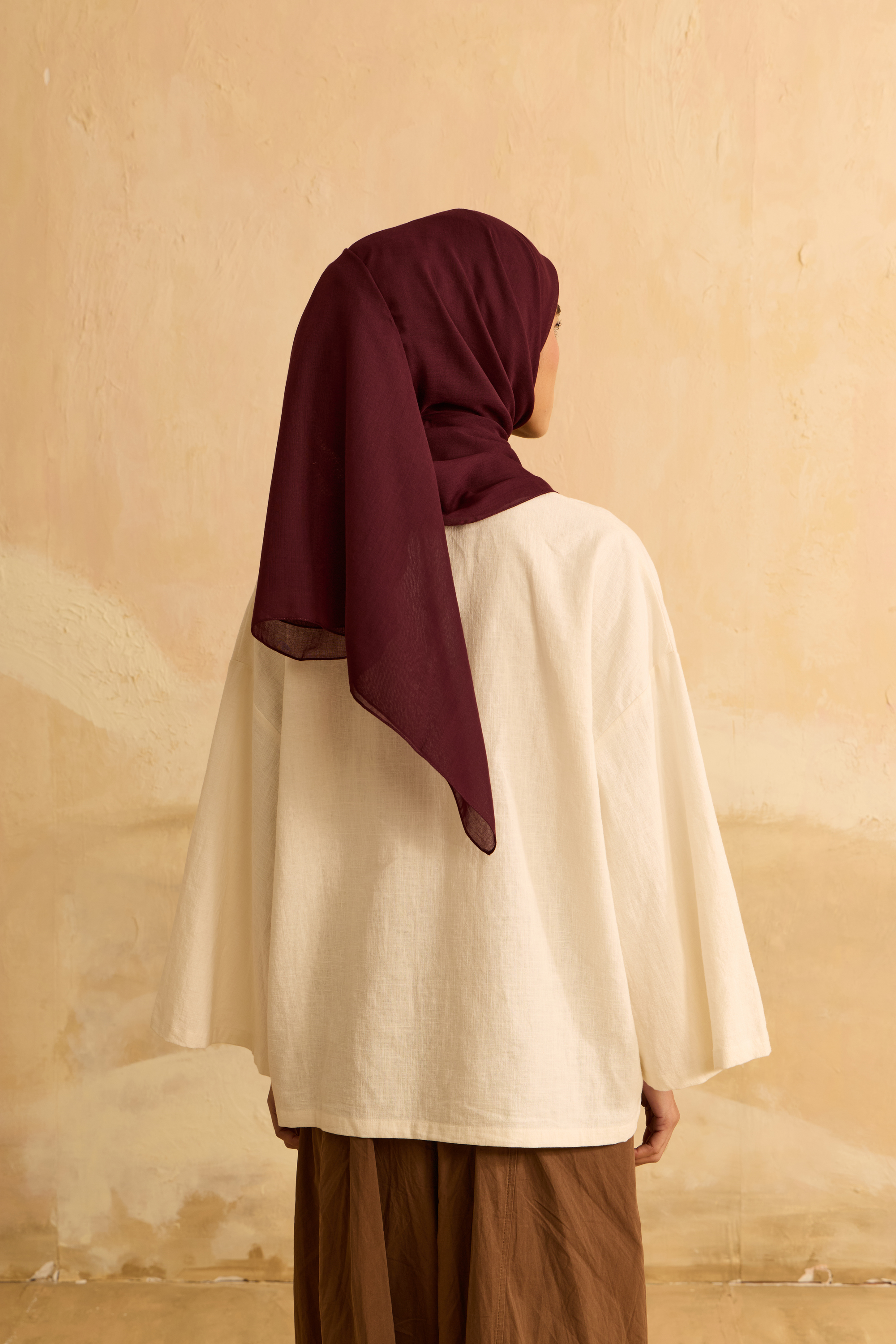 Mimpikita X Elfira Loy Enya Maroon Embroidered Square Voile Scarf