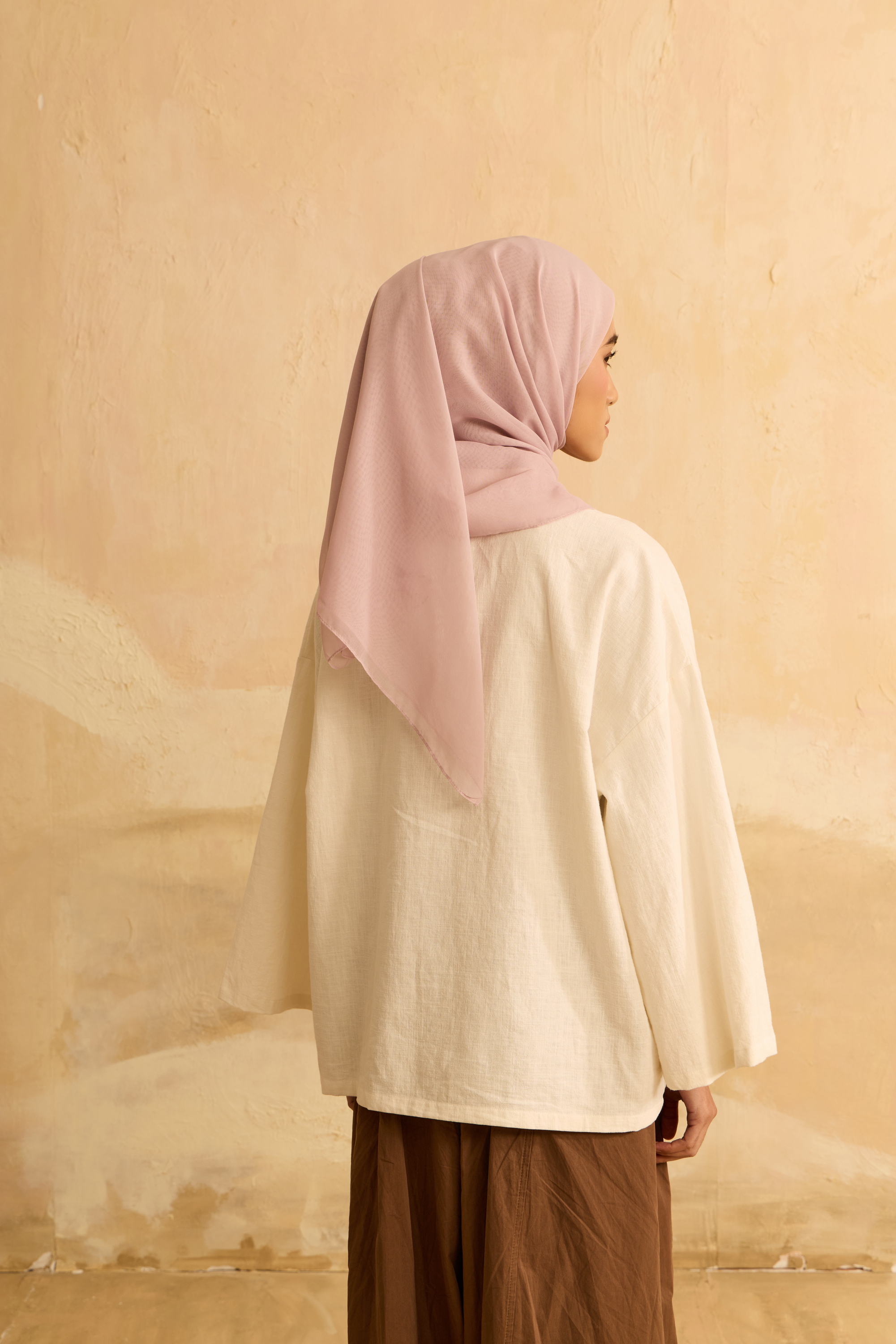 Mimpikita X Elfira Loy Enya Pink Embroidered Square Voile Scarf