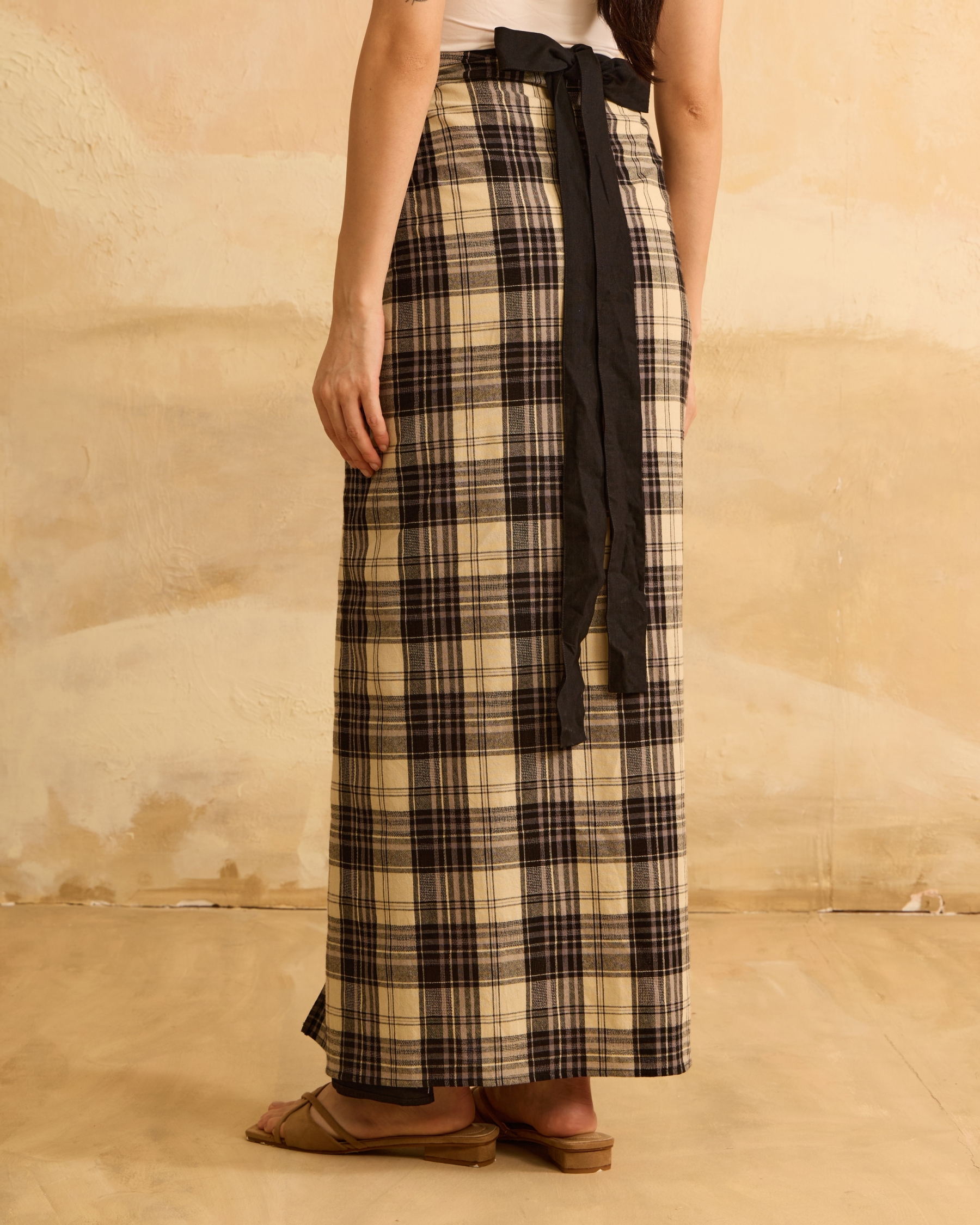 Timur Black Plaid Instant Pareo Skirt