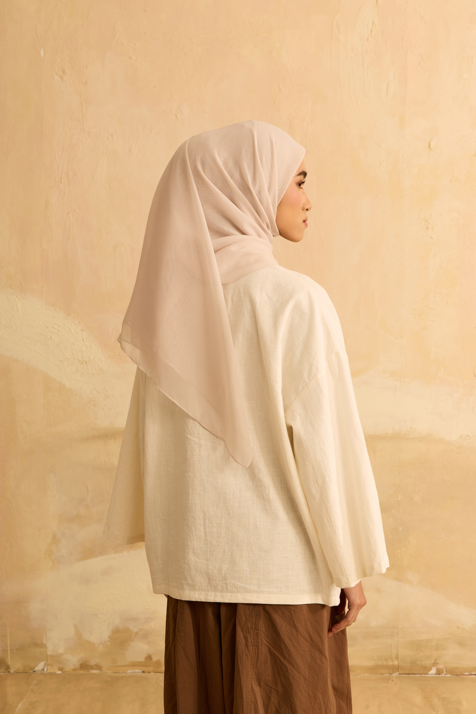 Mimpikita X Elfira Loy Enya Beige Embroidered Square Voile Scarf