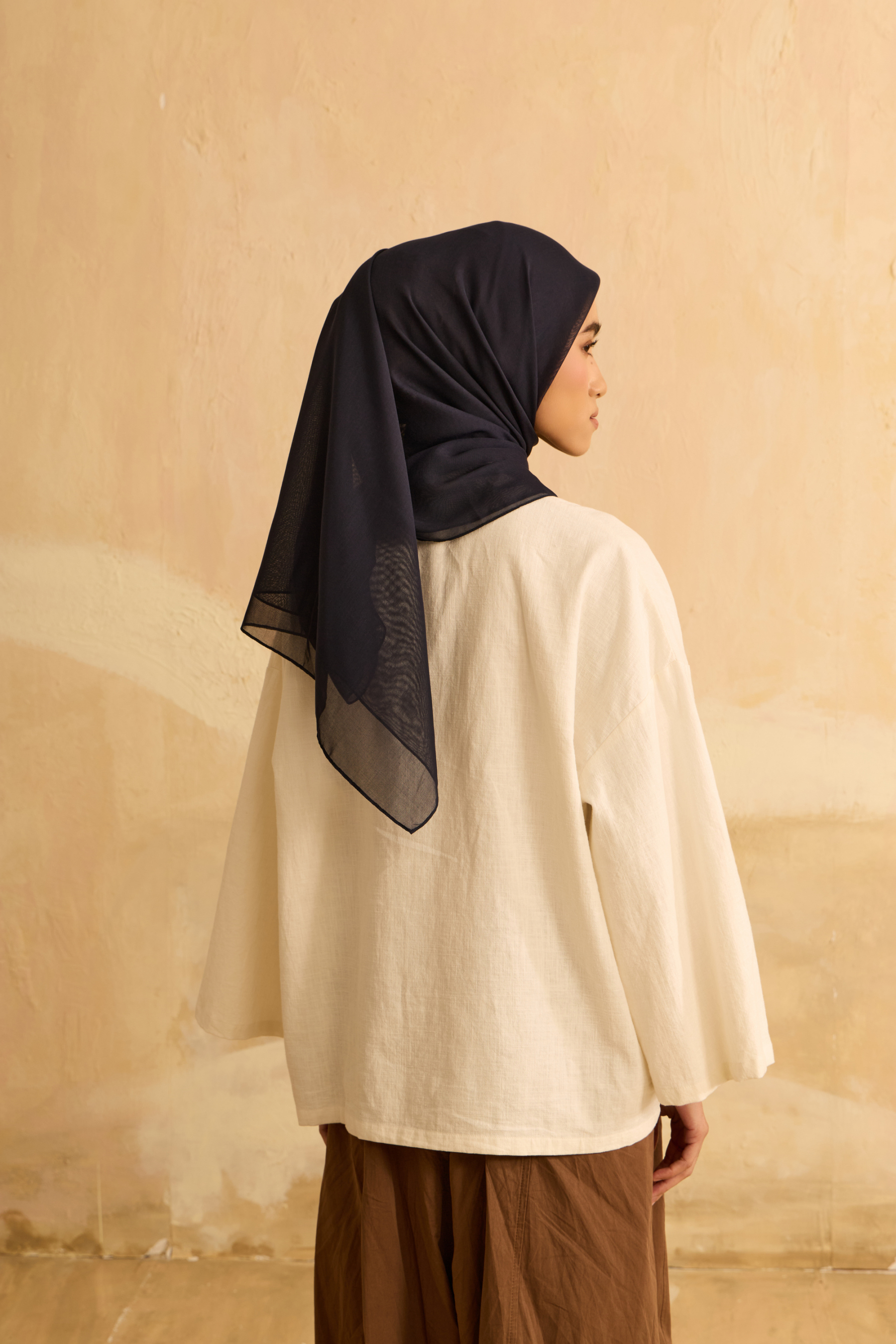 Mimpikita X Elfira Loy Enya Navy Embroidered Square Voile Scarf