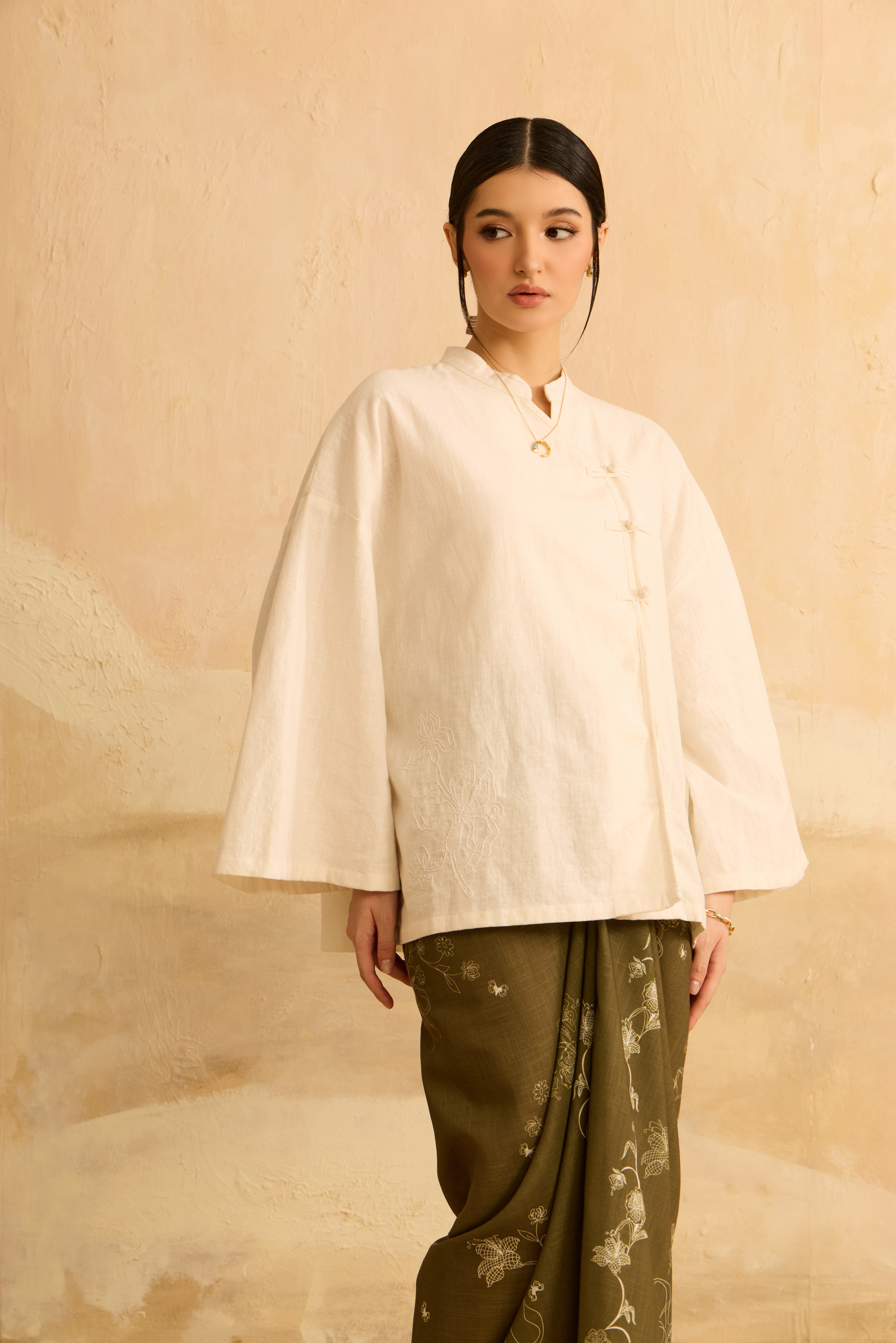 Nadra Off White Embroidered Boxy Top