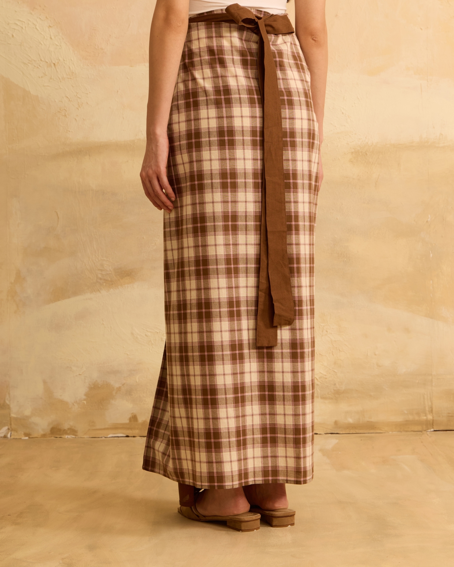Timur Brown Plaid Instant Pareo Skirt