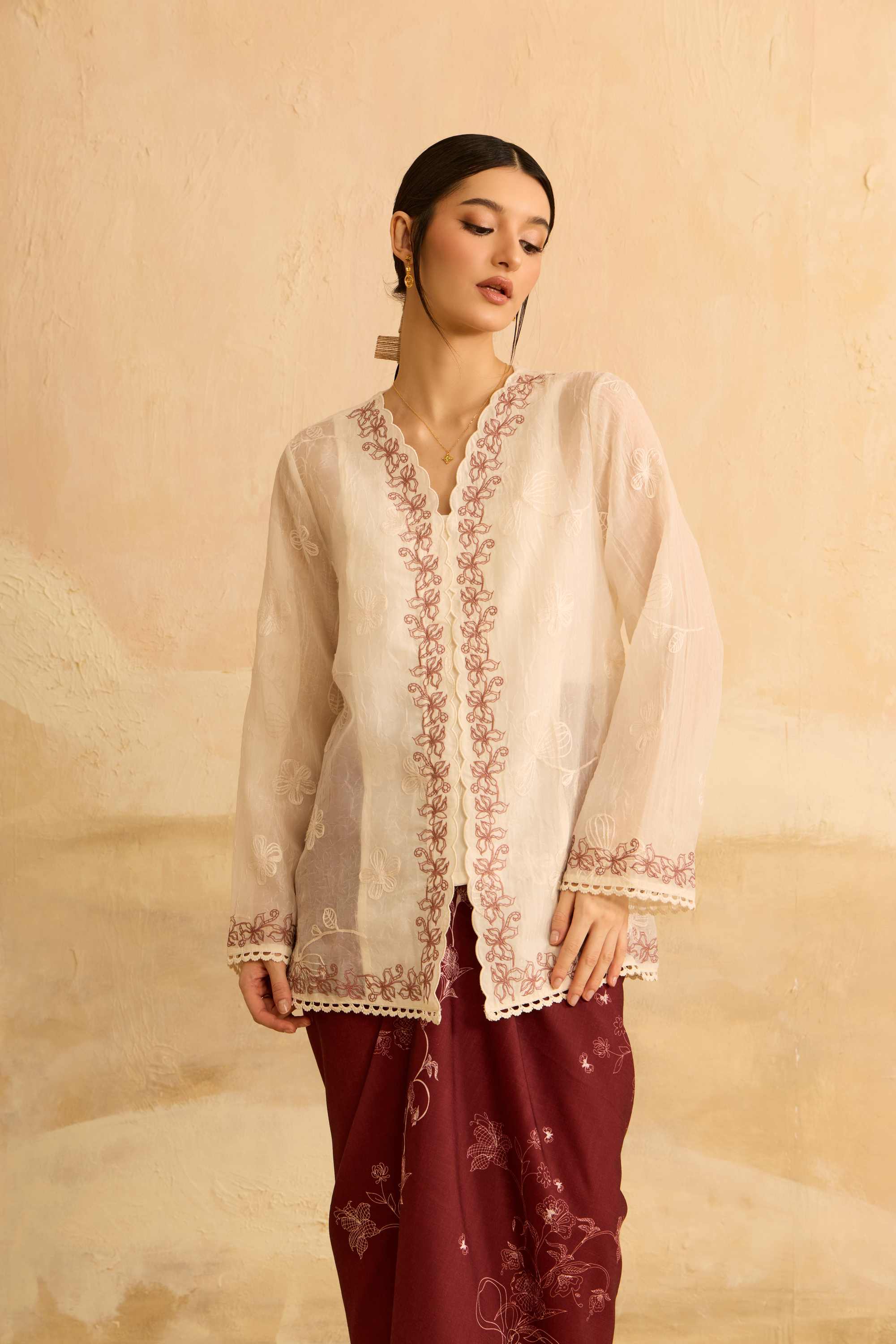 Kaylani Cream Embroidered Lace Kebaya Top