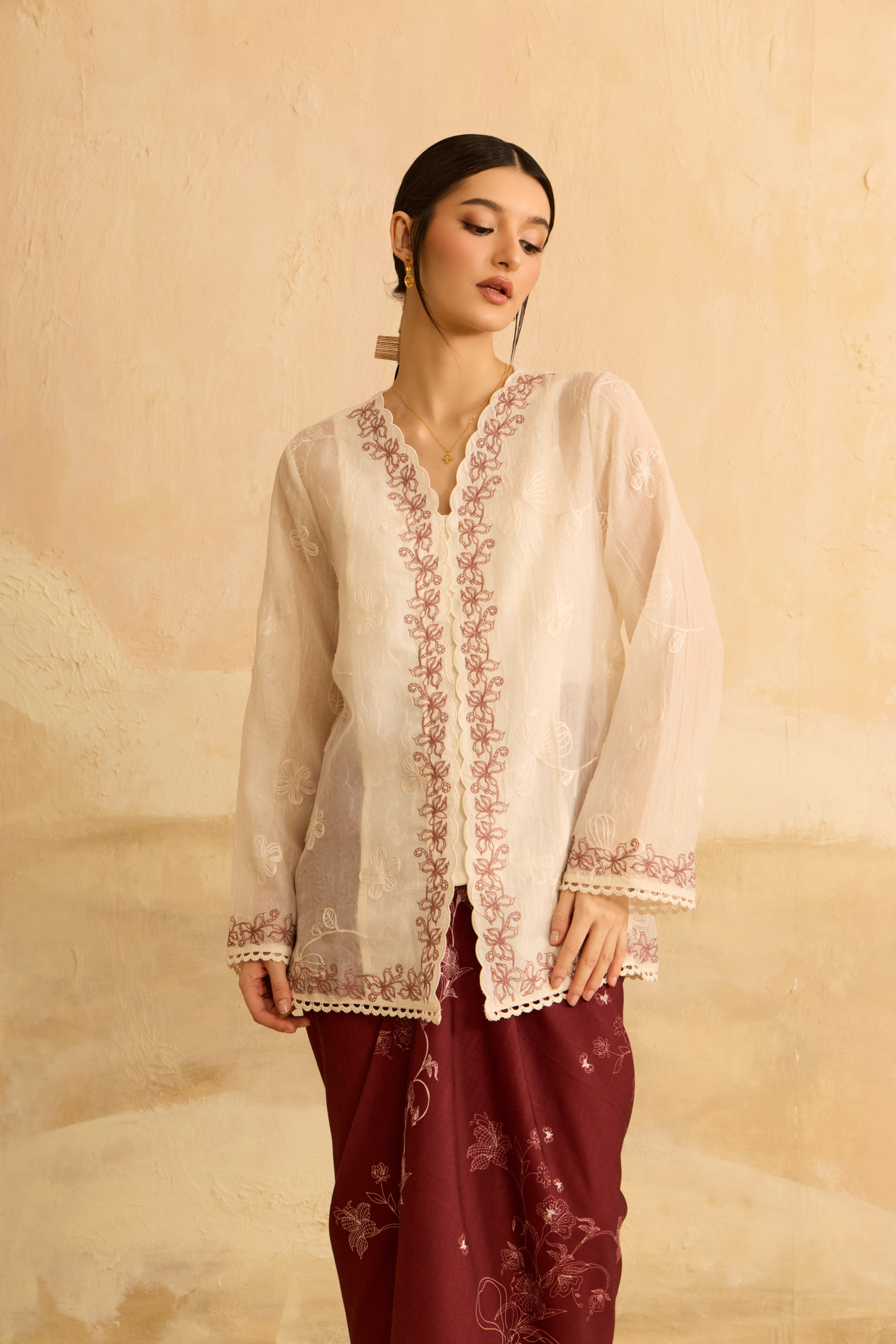 Kaylani Cream Embroidered Lace Kebaya Top