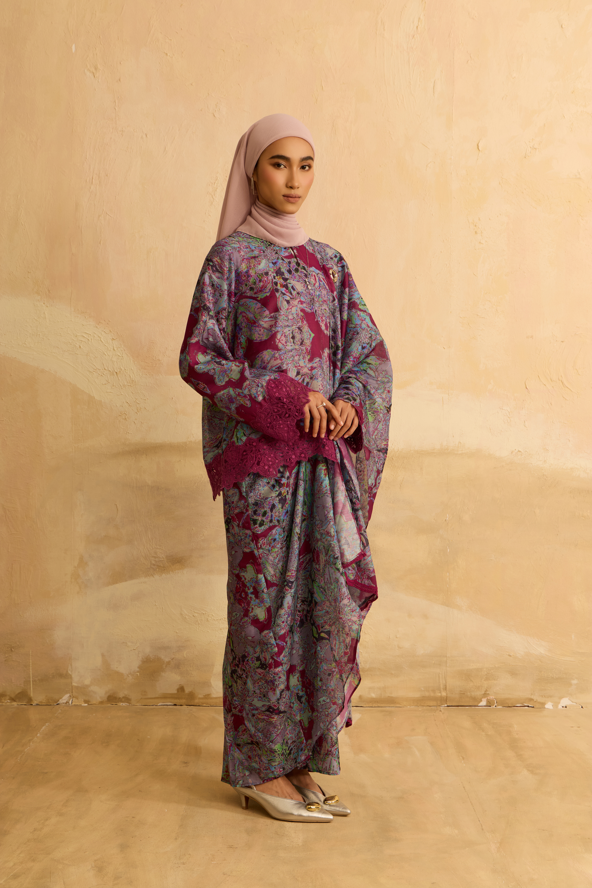 Ruby Magenta Kedah Modern Kurung Set