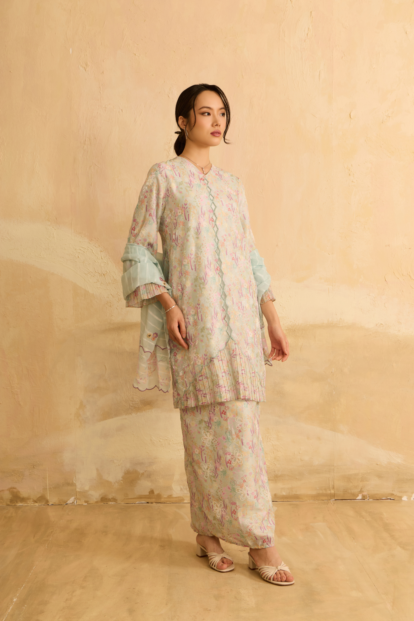 Kuntum Soft Blue Modern Kurung Set