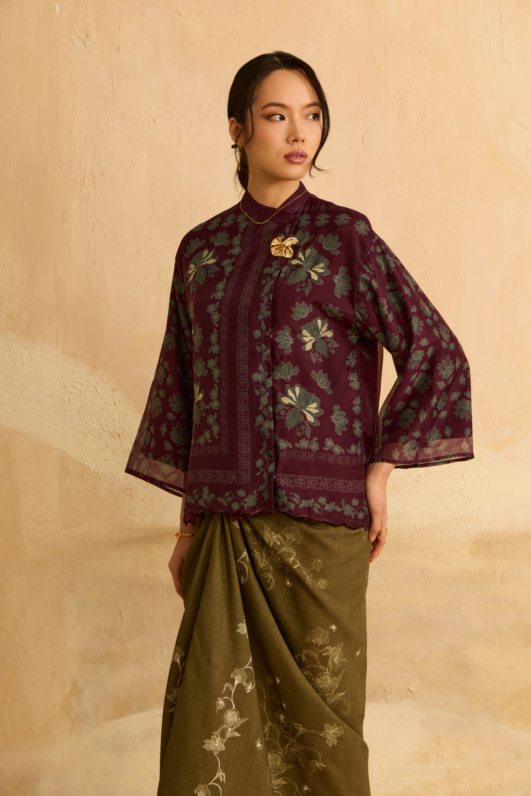 Elda Burgundy Printed Boxy Top