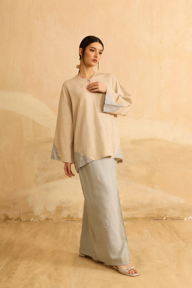 Naima Blue Embroidered Kedah Modern Kurung