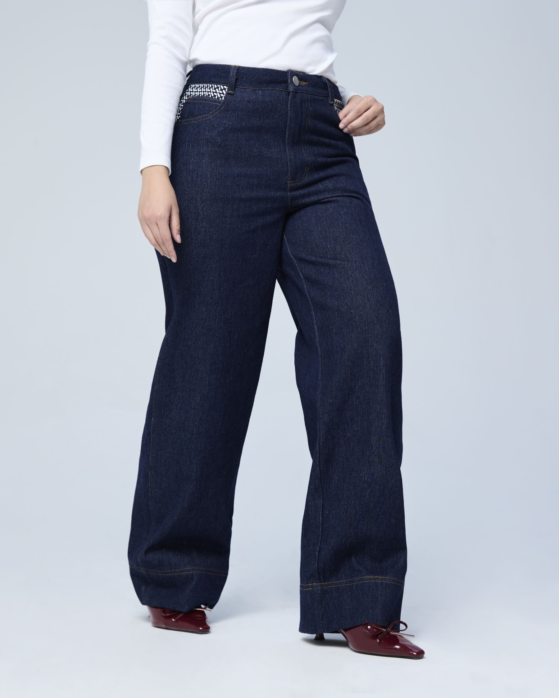 Dark Blue Stamp Denim Regular Straight Jeans