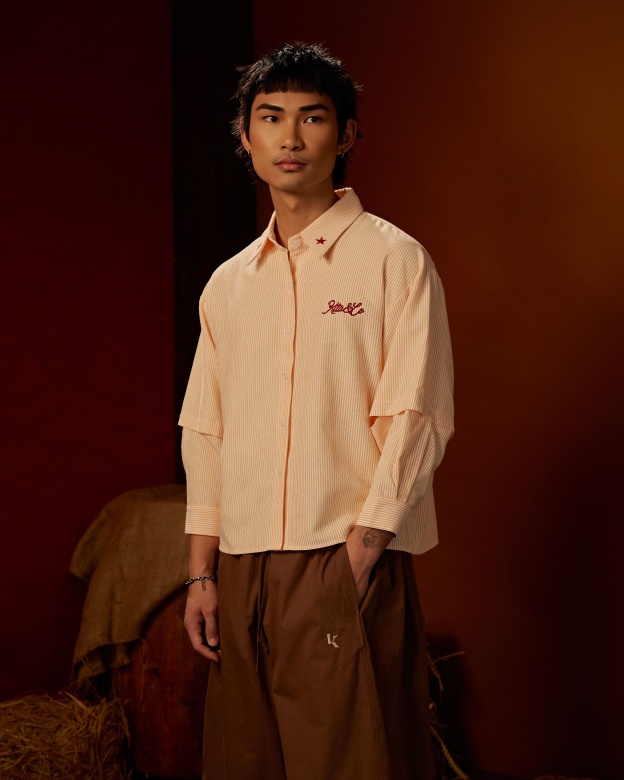 Boxy Detachable-Sleeves Striped Shirt