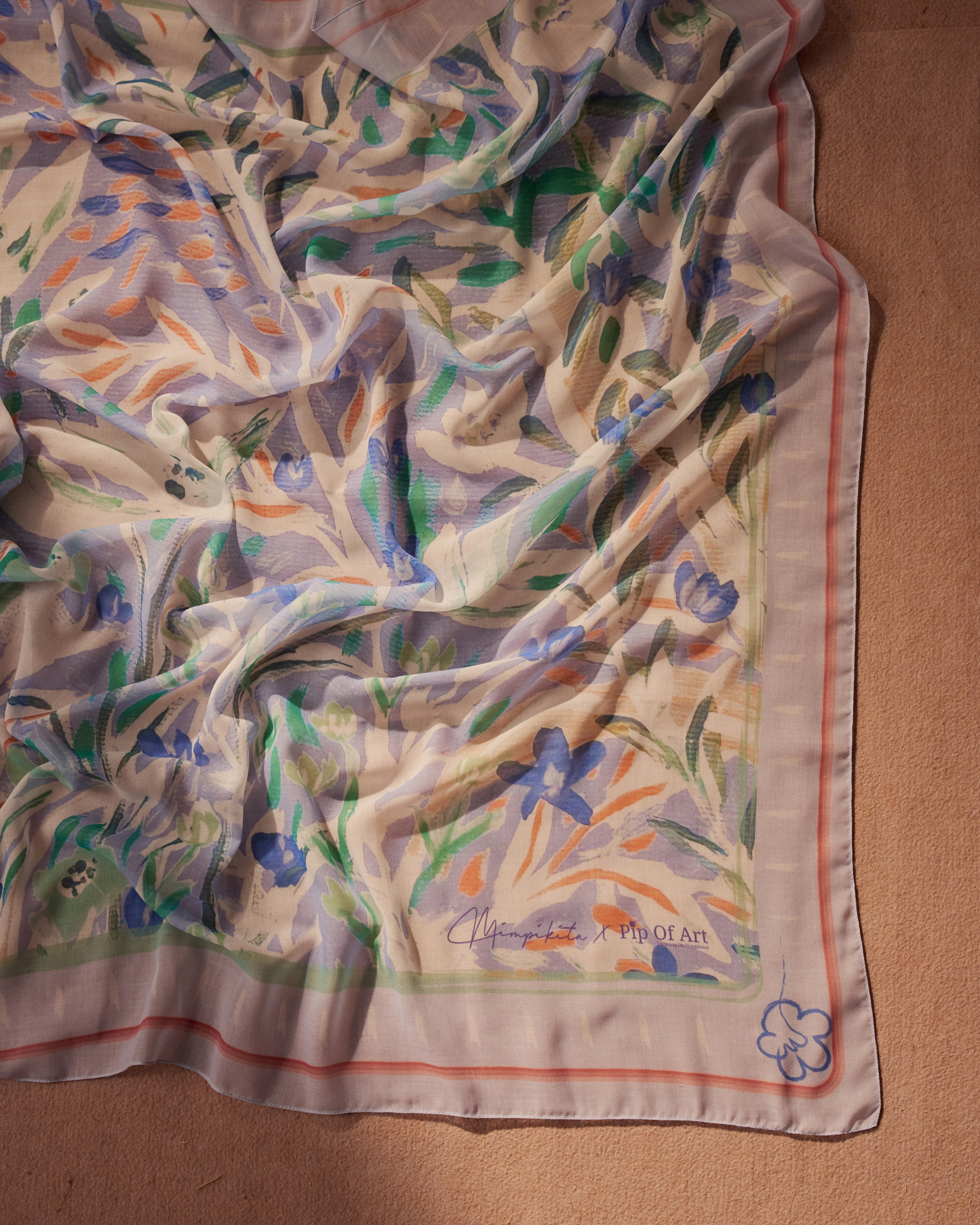 Mimpikita x Pip Of Art "She Blooms" Square Voile Scarf