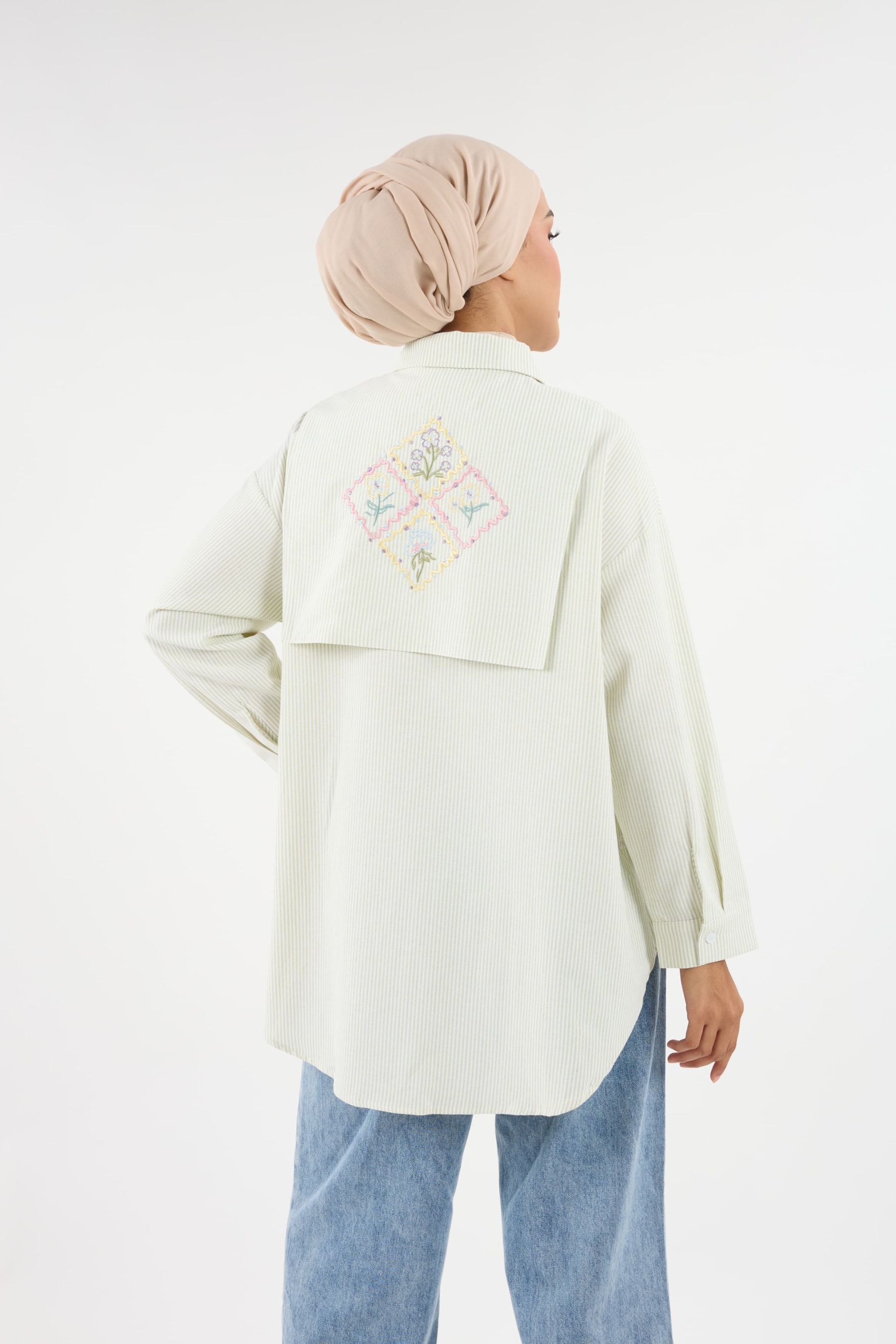 Harmoni Matcha Green Striped Linen Shirt