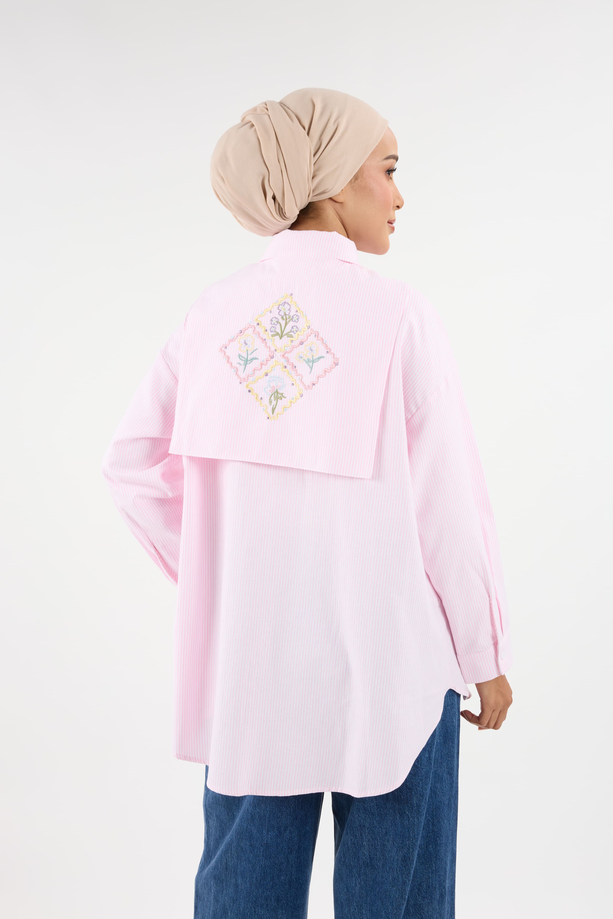 Harmoni Baby Pink Striped Linen Shirt