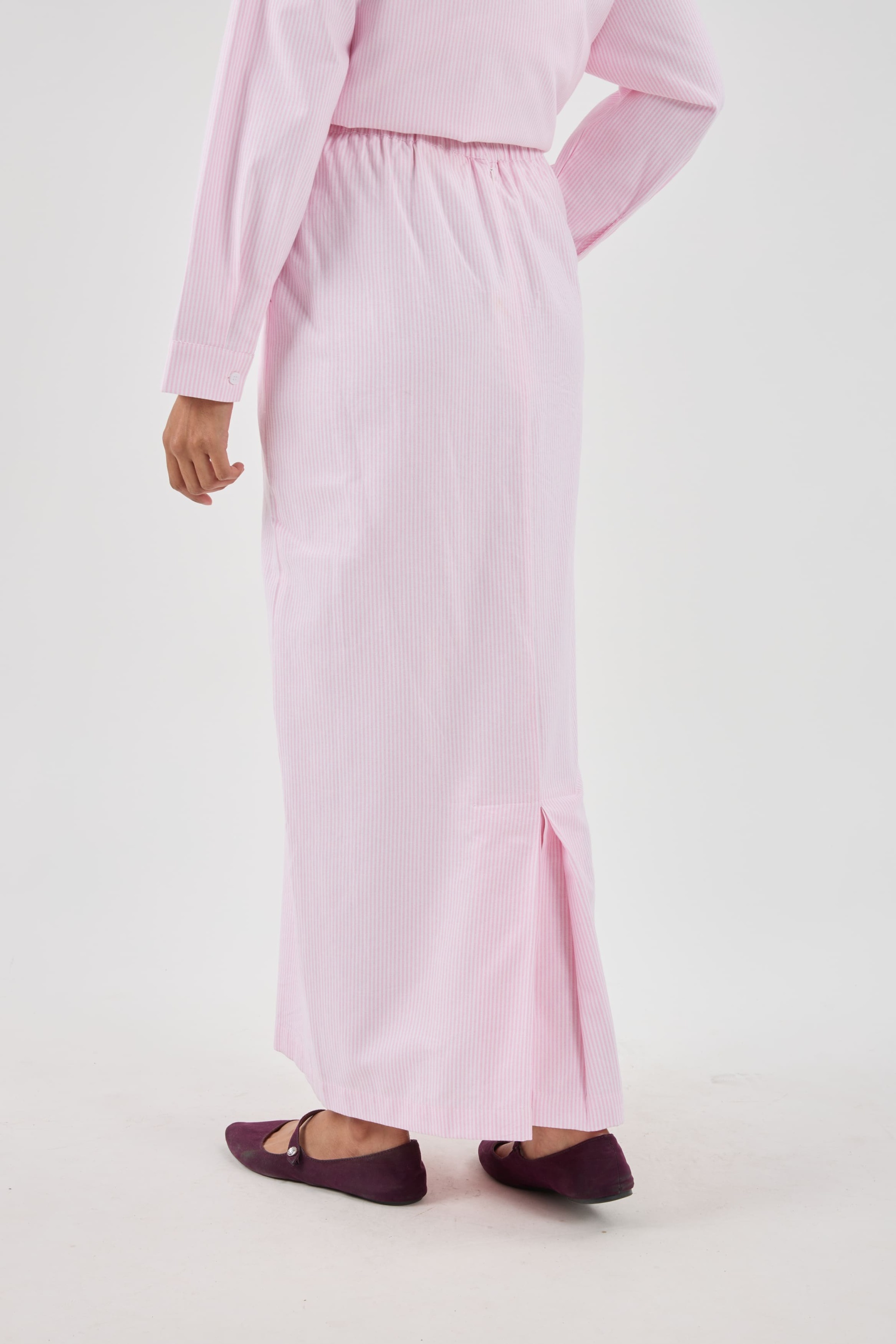 Harmoni Baby Pink Striped Linen Skirt