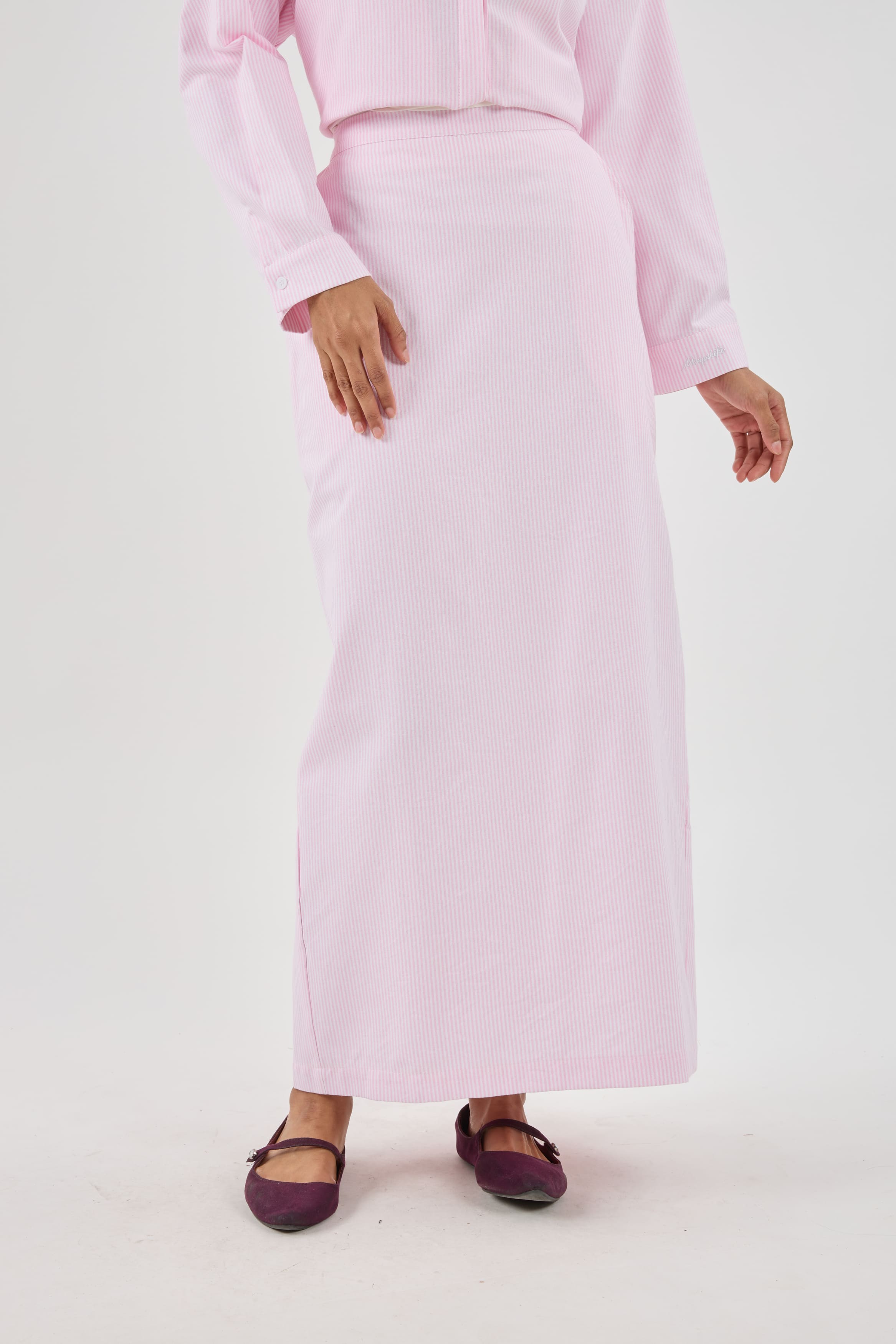 Harmoni Baby Pink Striped Linen Skirt