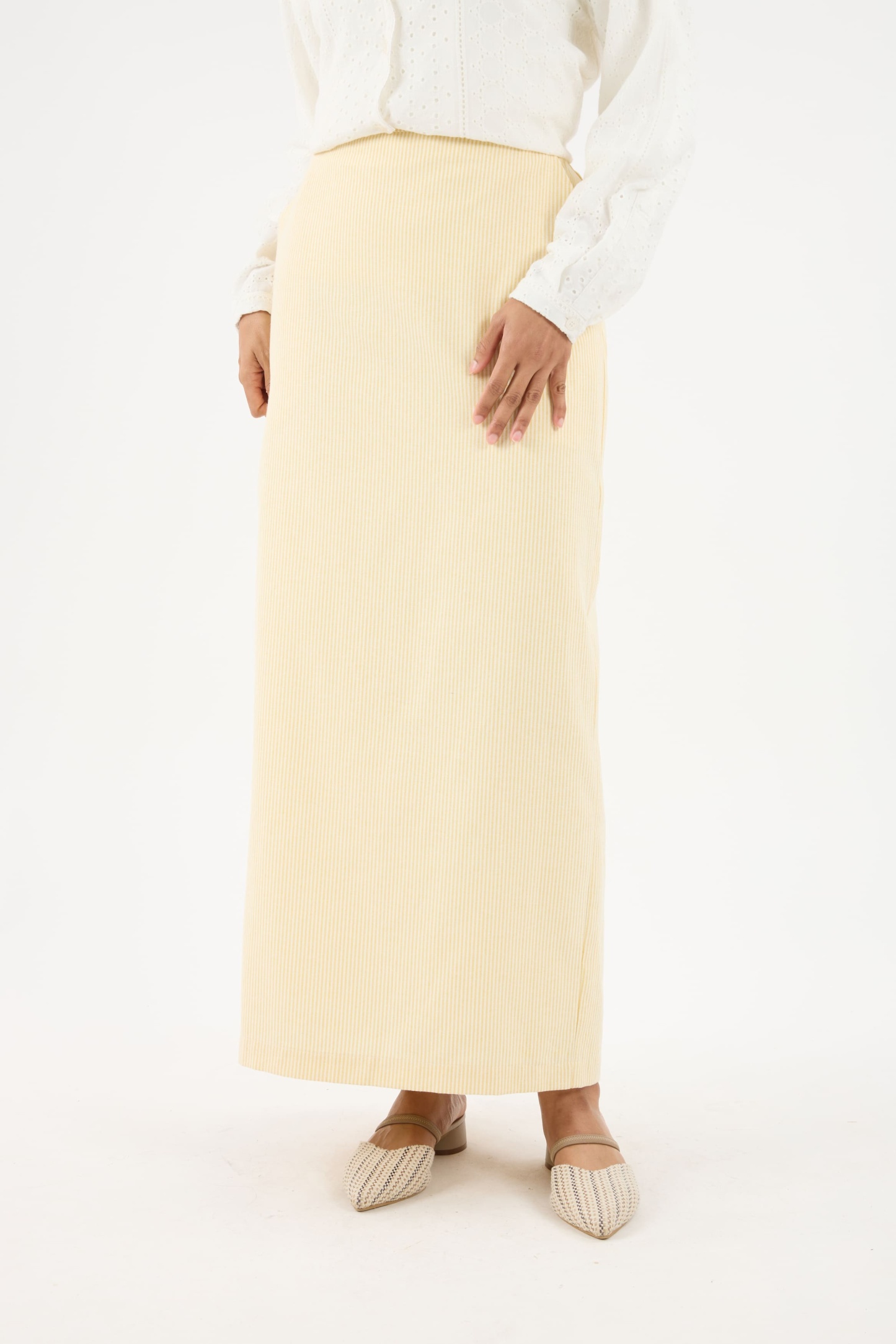 Harmoni Butter Yellow Striped Linen Skirt