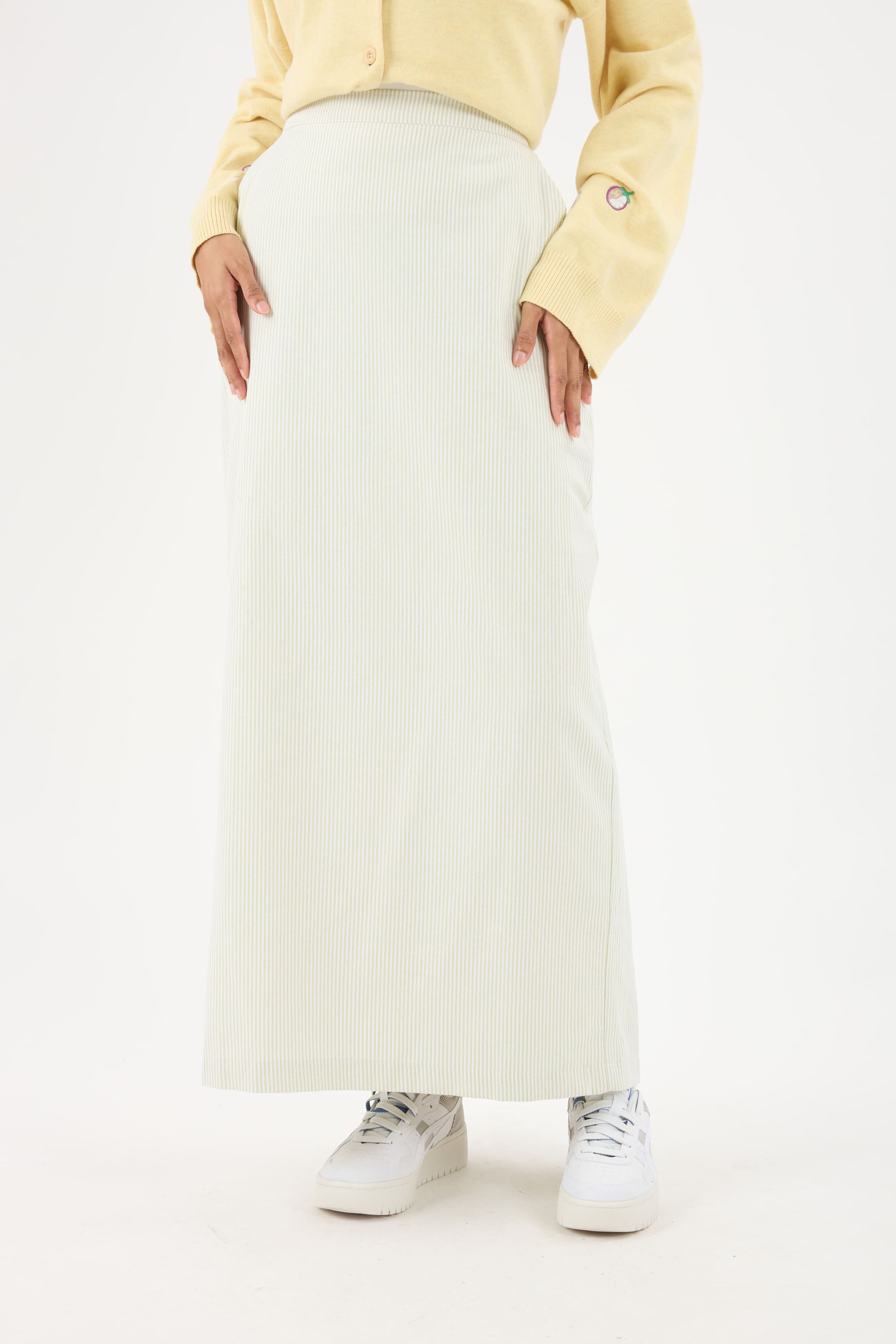 Harmoni Matcha Green Striped Linen Skirt