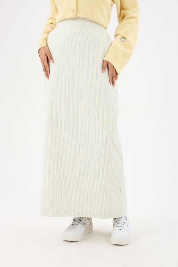 Harmoni Matcha Green Striped Linen Skirt