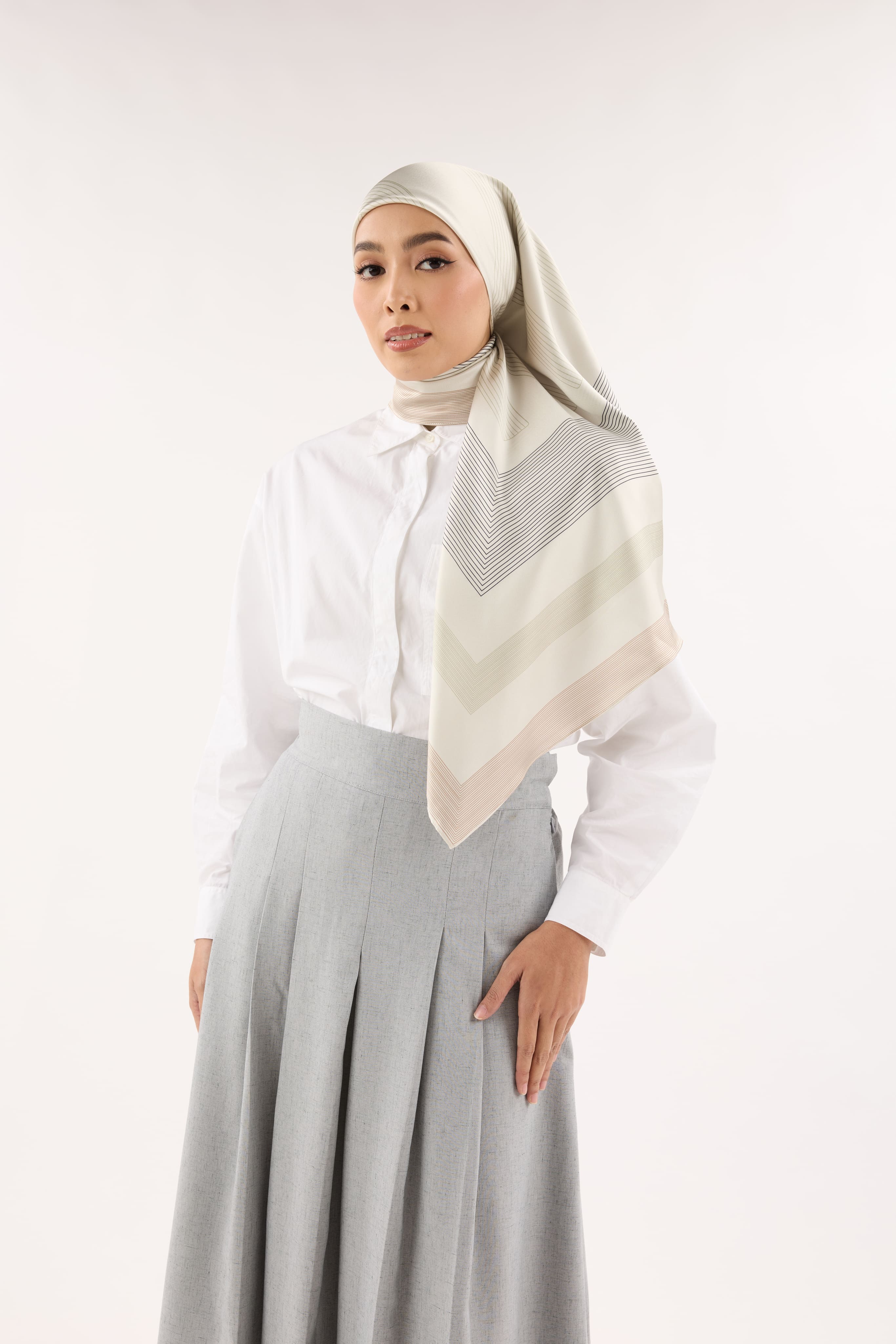 Avery Deep Cream Printed Square Satin Scarf