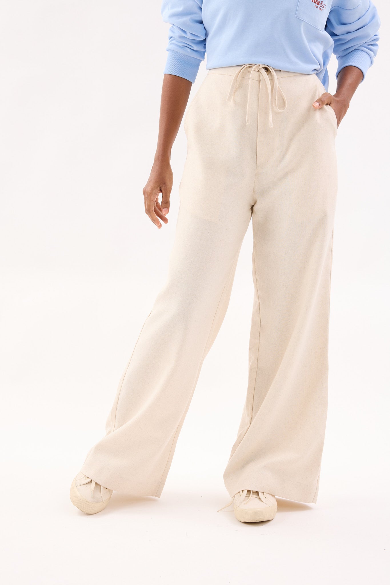 Ivory White Linen Wide Leg Pants - Women's