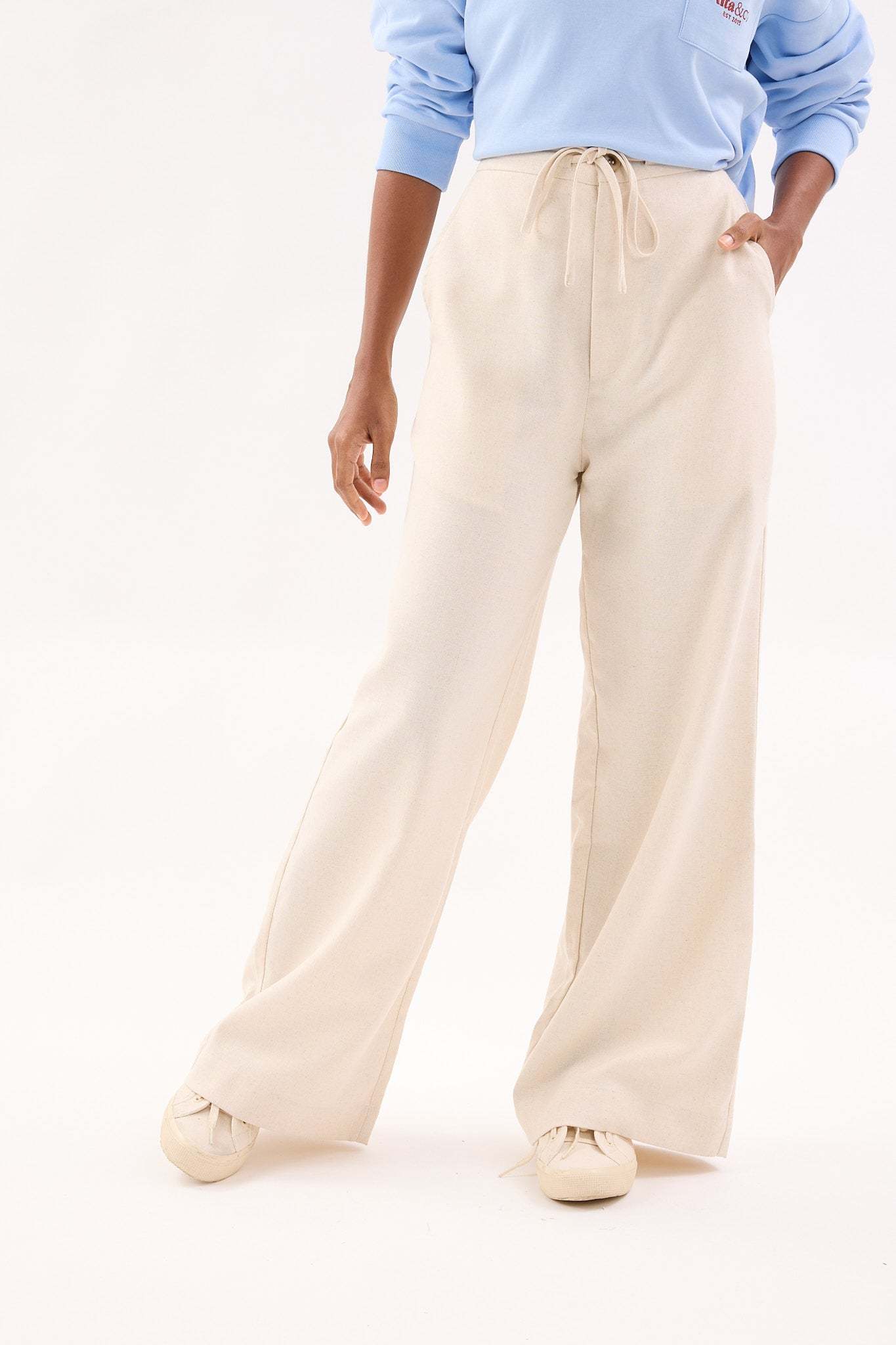 Ivory White Linen Wide Leg Pants - Women's