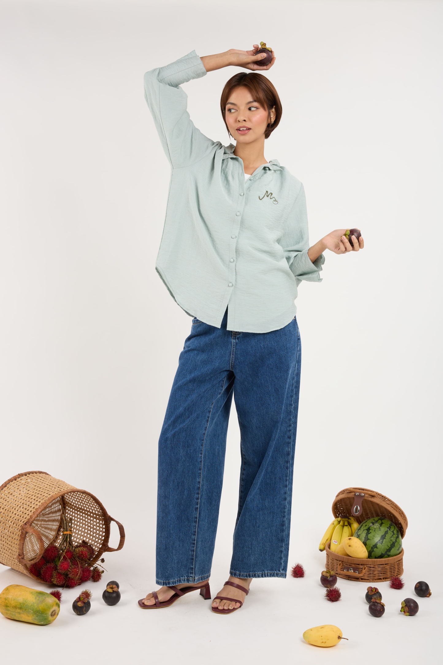Manggis Blueish Grey High Neck Top