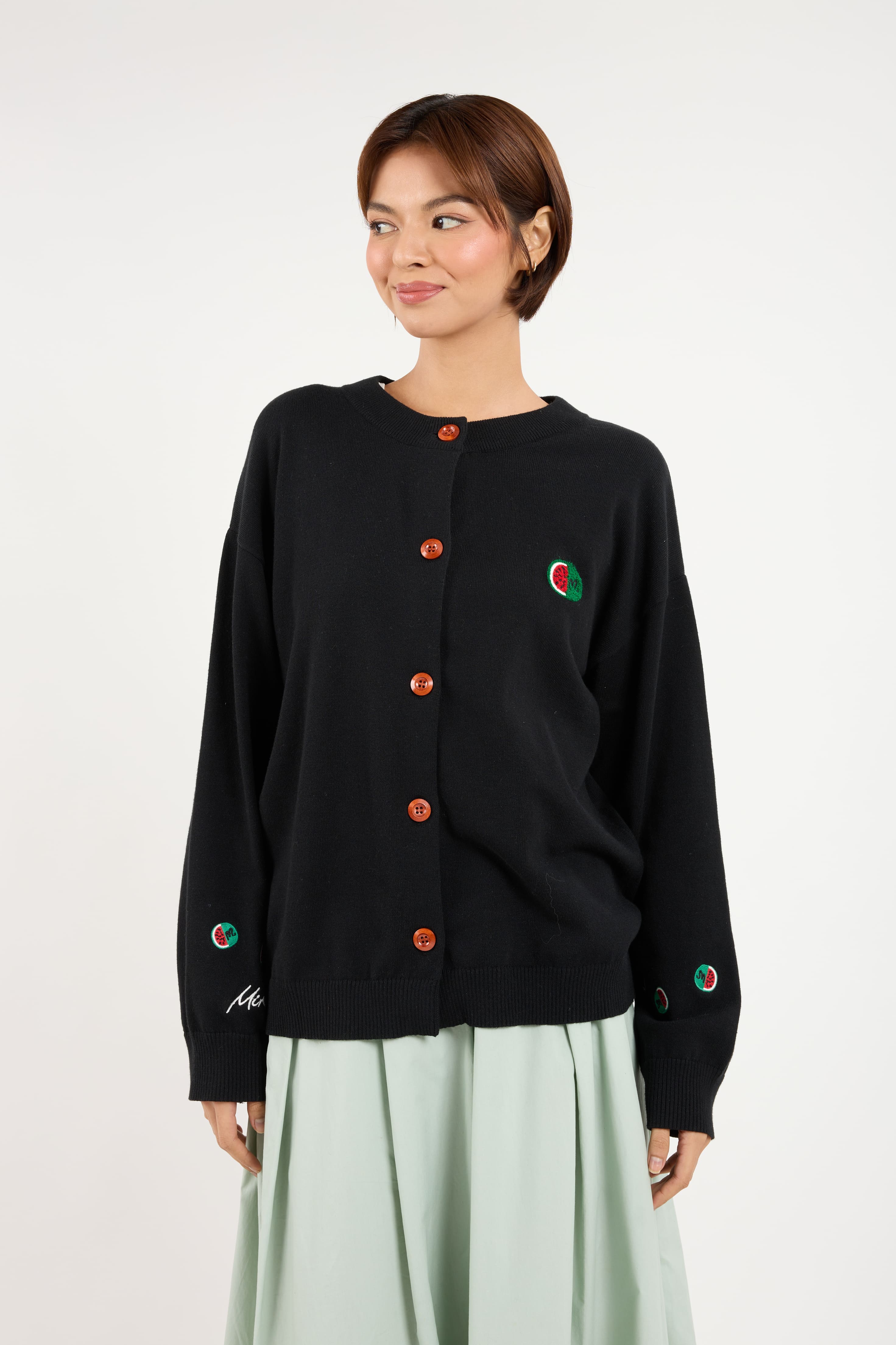 Buy Giana Black Crew Neck Knitted Cardigan | Mimpikita