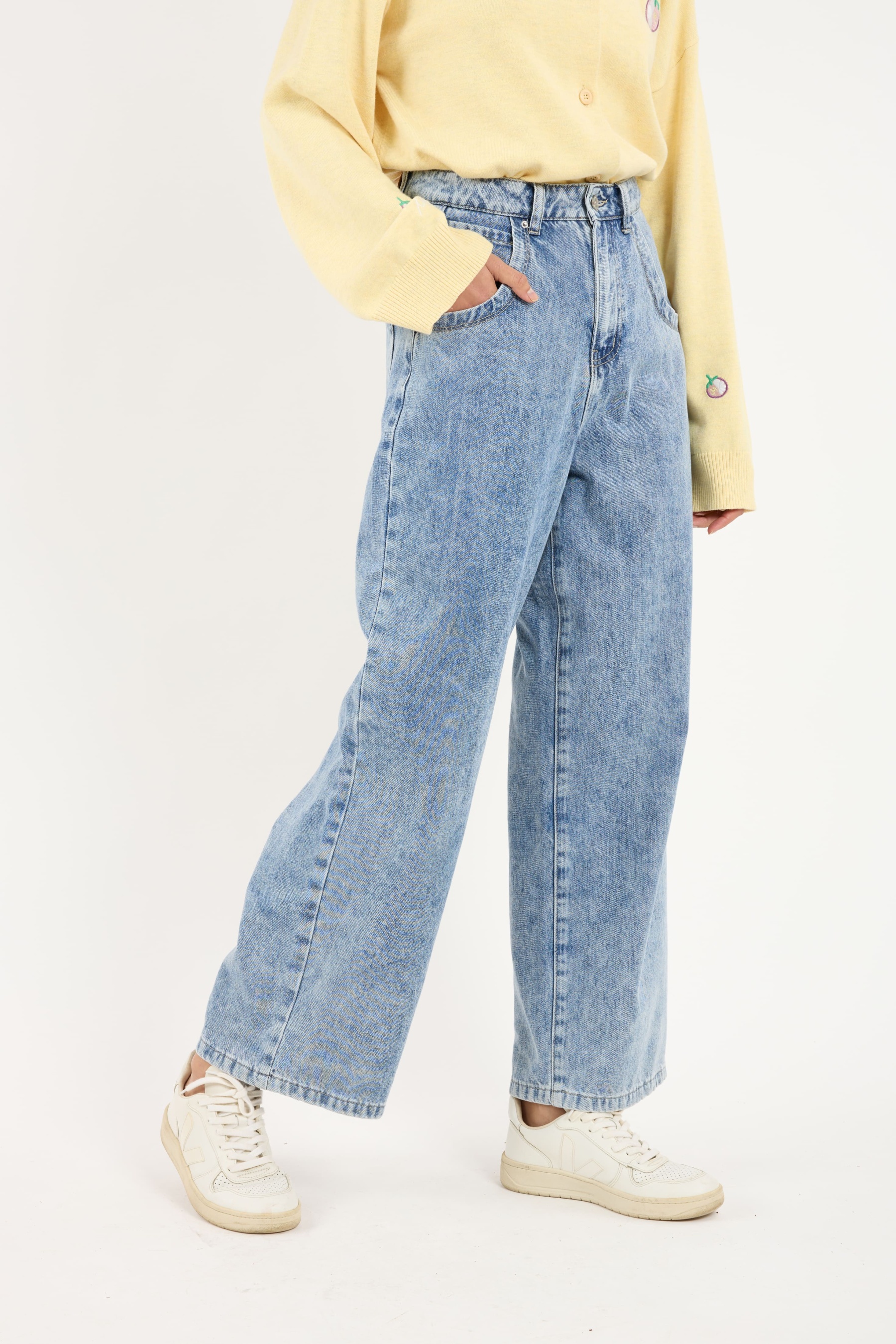 Lara Acid Wash Blue Wide Straight Jeans