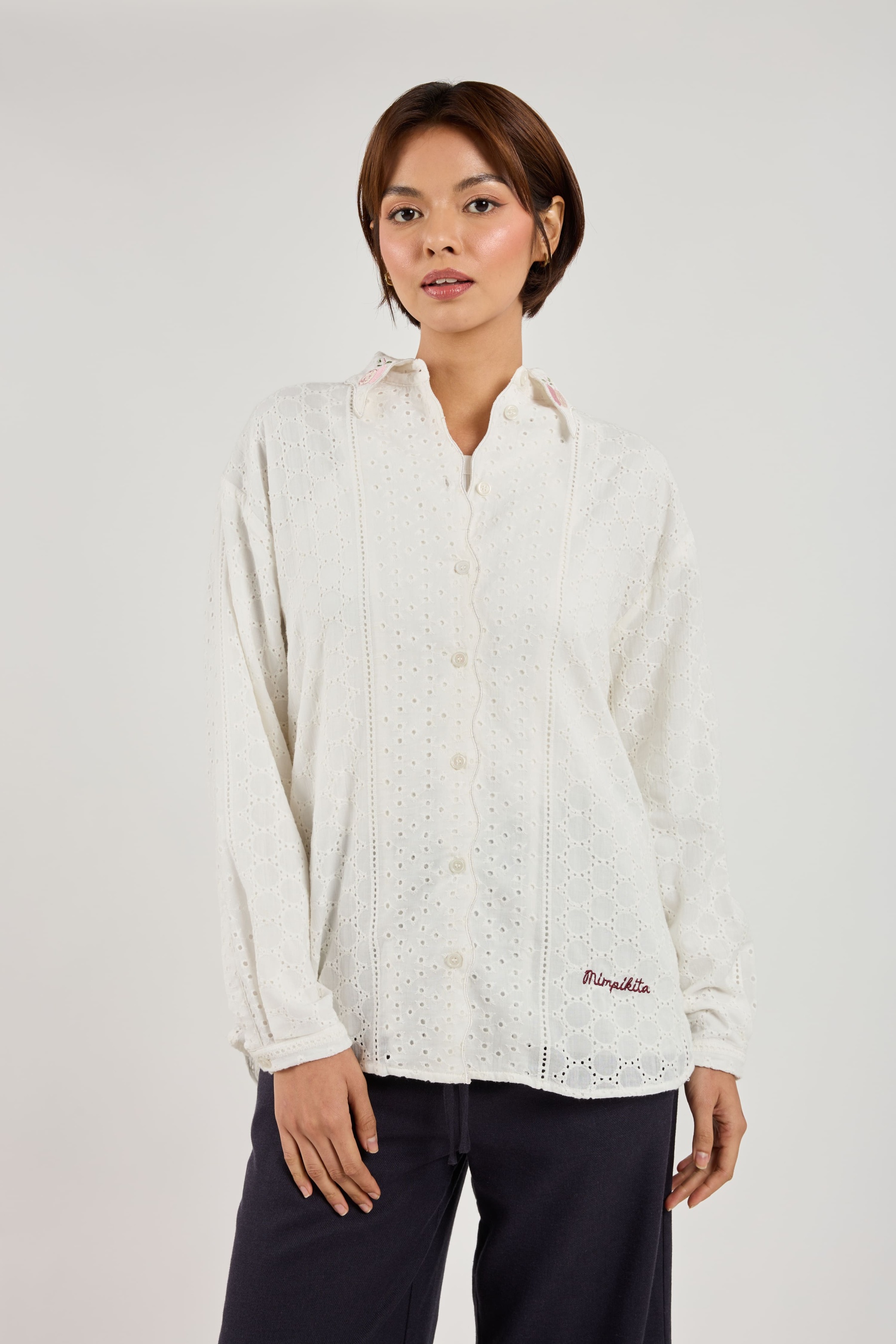 Tropika Off-White Textured Embroidered Shirt