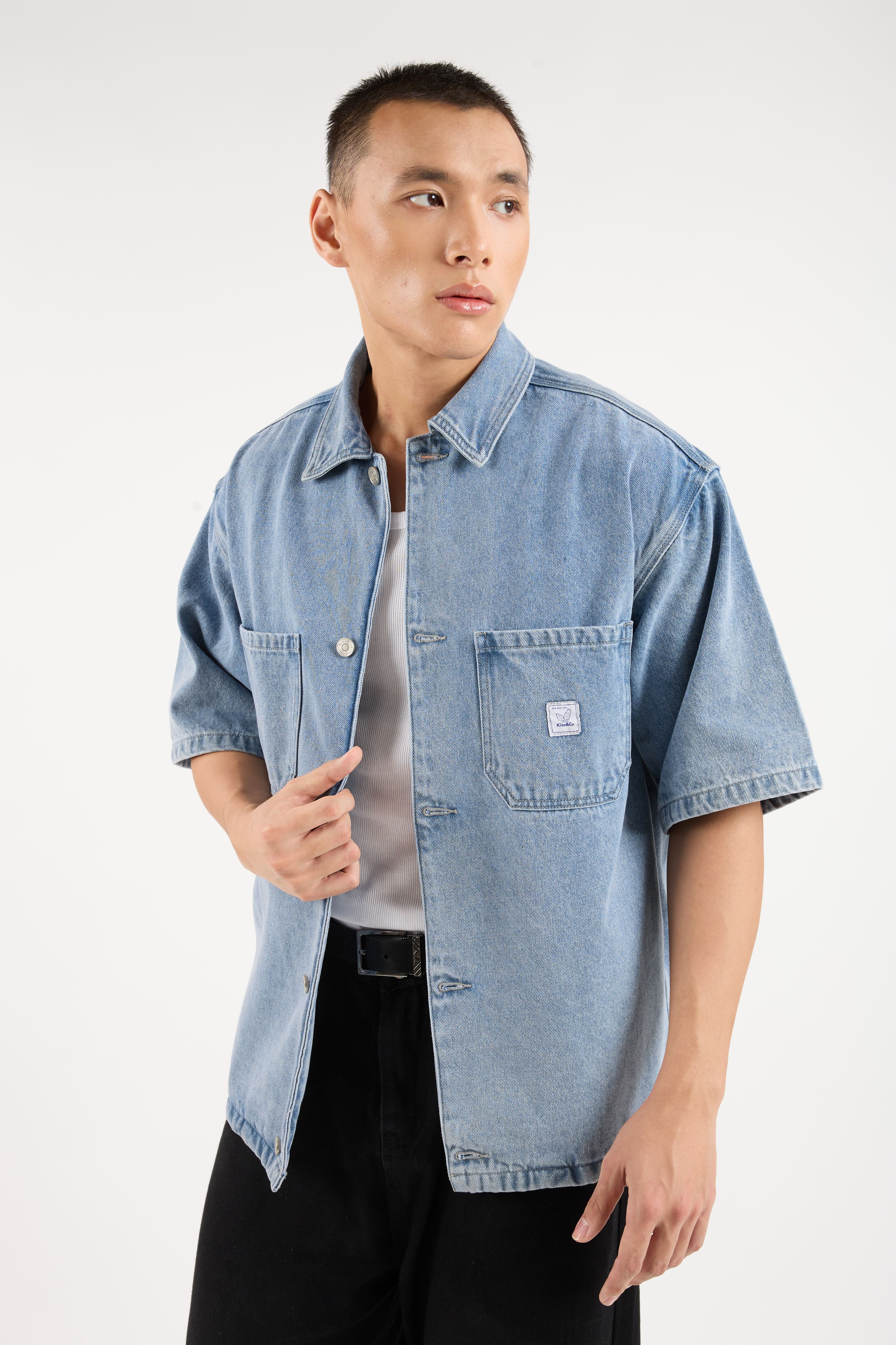Acid Wash Blue Oversized Denim Shirt - Men's