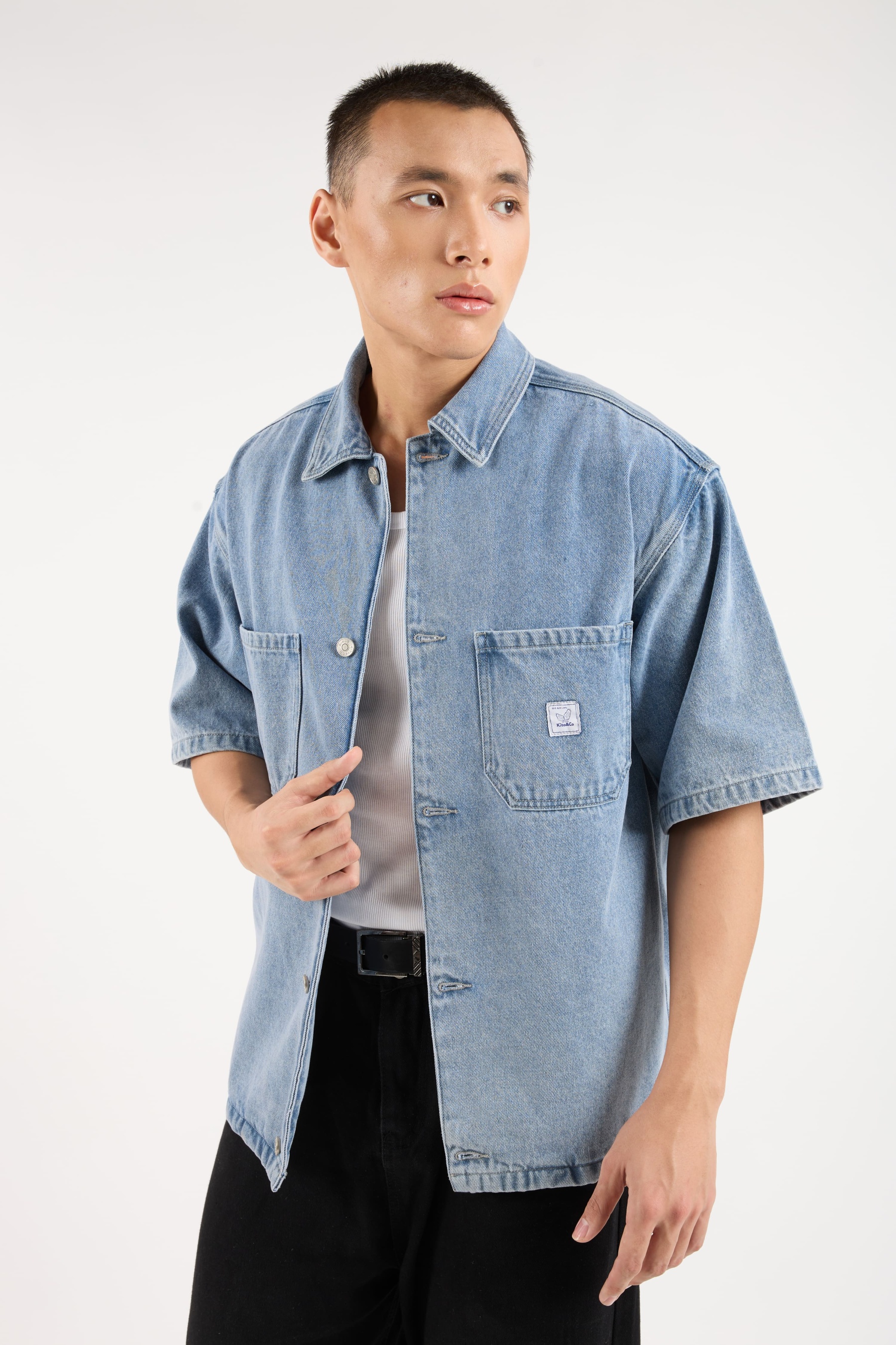 Acid Wash Blue Oversized Denim Shirt - Men's