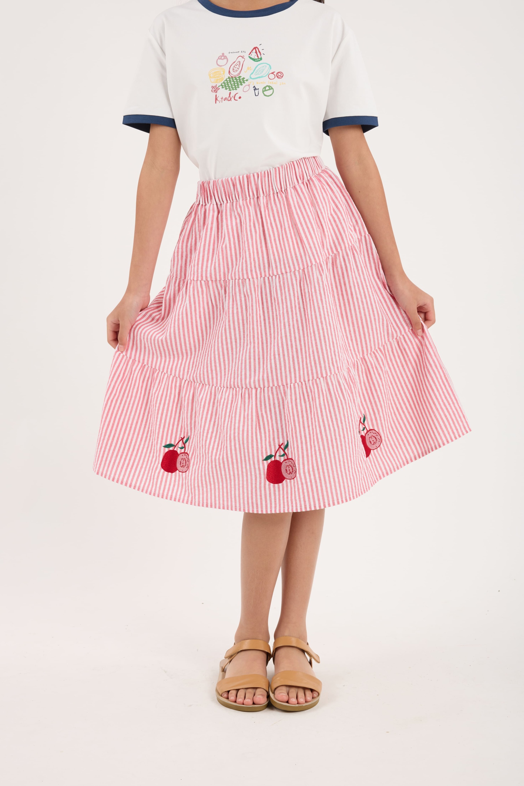 Guava Red Stripes Mini Tiered Skirt - Girls