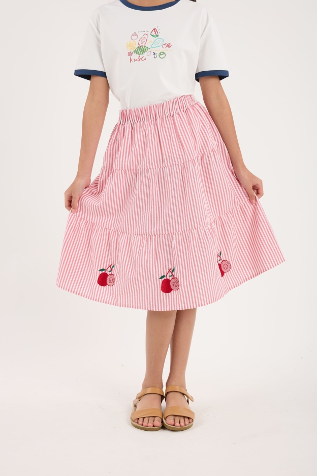 Guava Red Stripes Mini Tiered Skirt - Girls