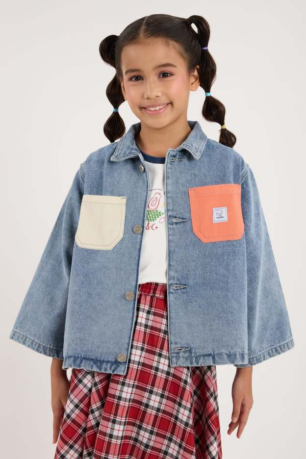 Acid Wash Blue Mini Oversized Denim Shirt - Kids