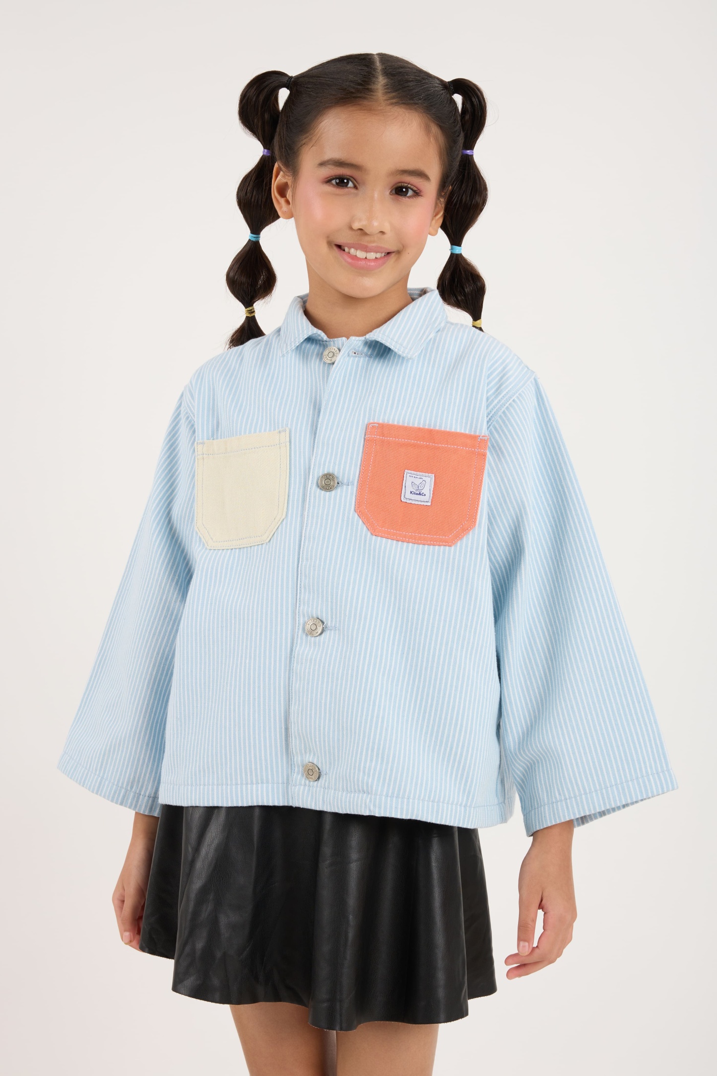 Light Blue Stripes Mini Oversized Denim Shirt - Kids