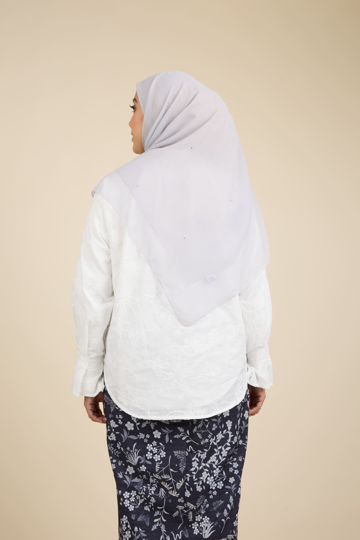 Almas Pale Grey Rhinestone Square Voile Scarf