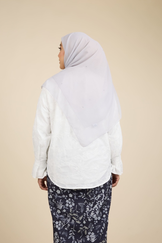 Almas Pale Grey Rhinestone Square Voile Scarf