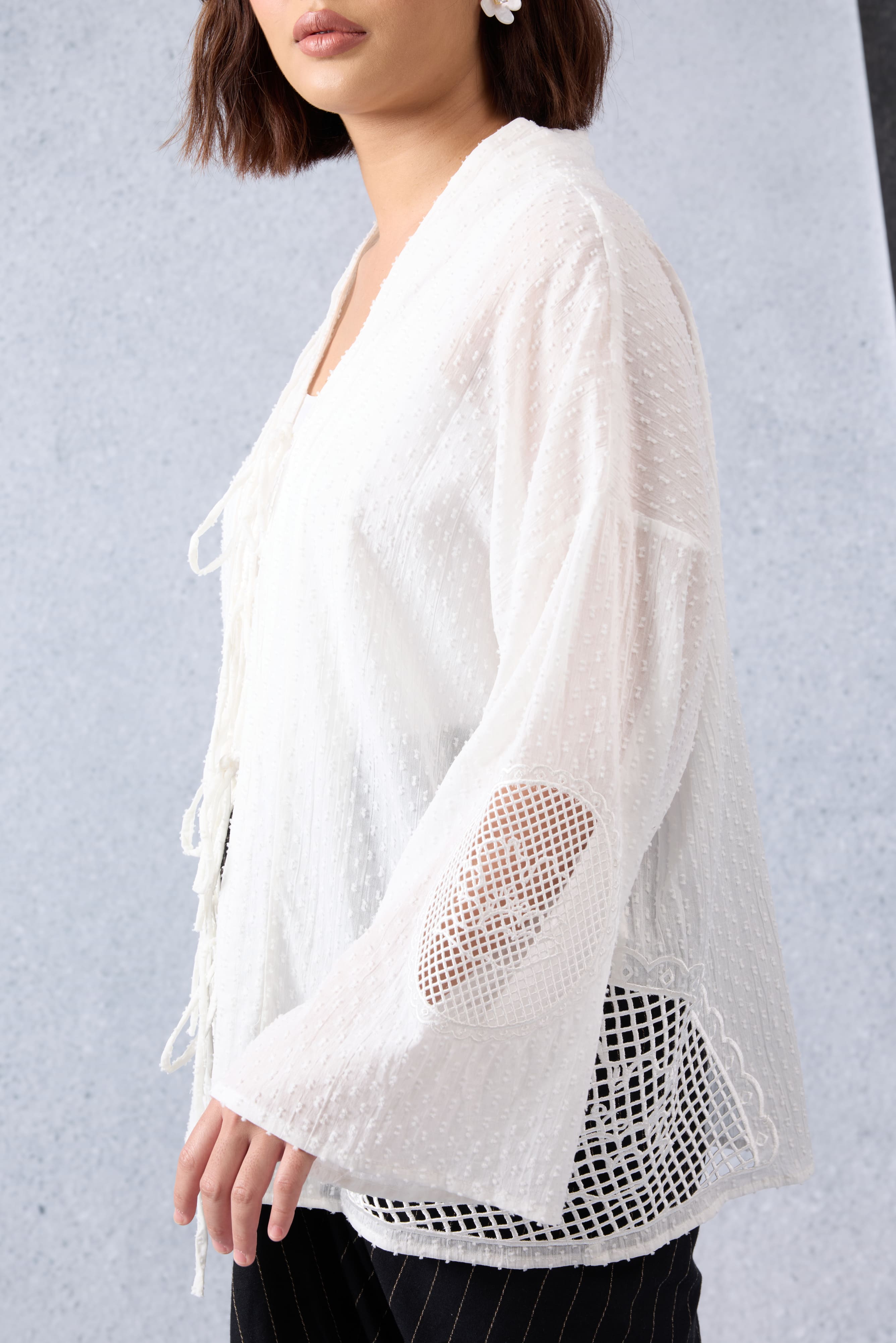 Cantum White Coquette Batwing Top