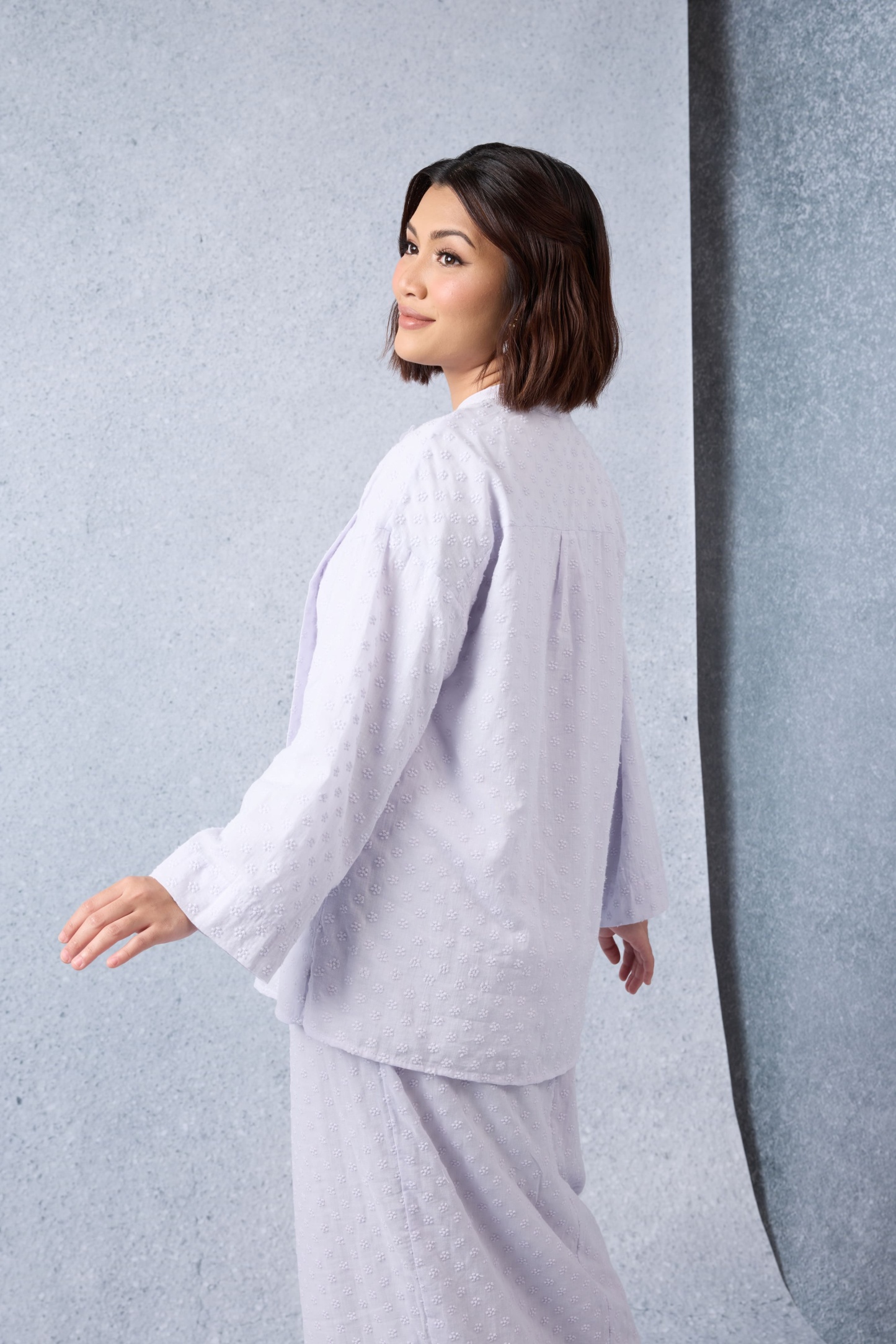 Murni Lilac Textured Floral Kurung Set