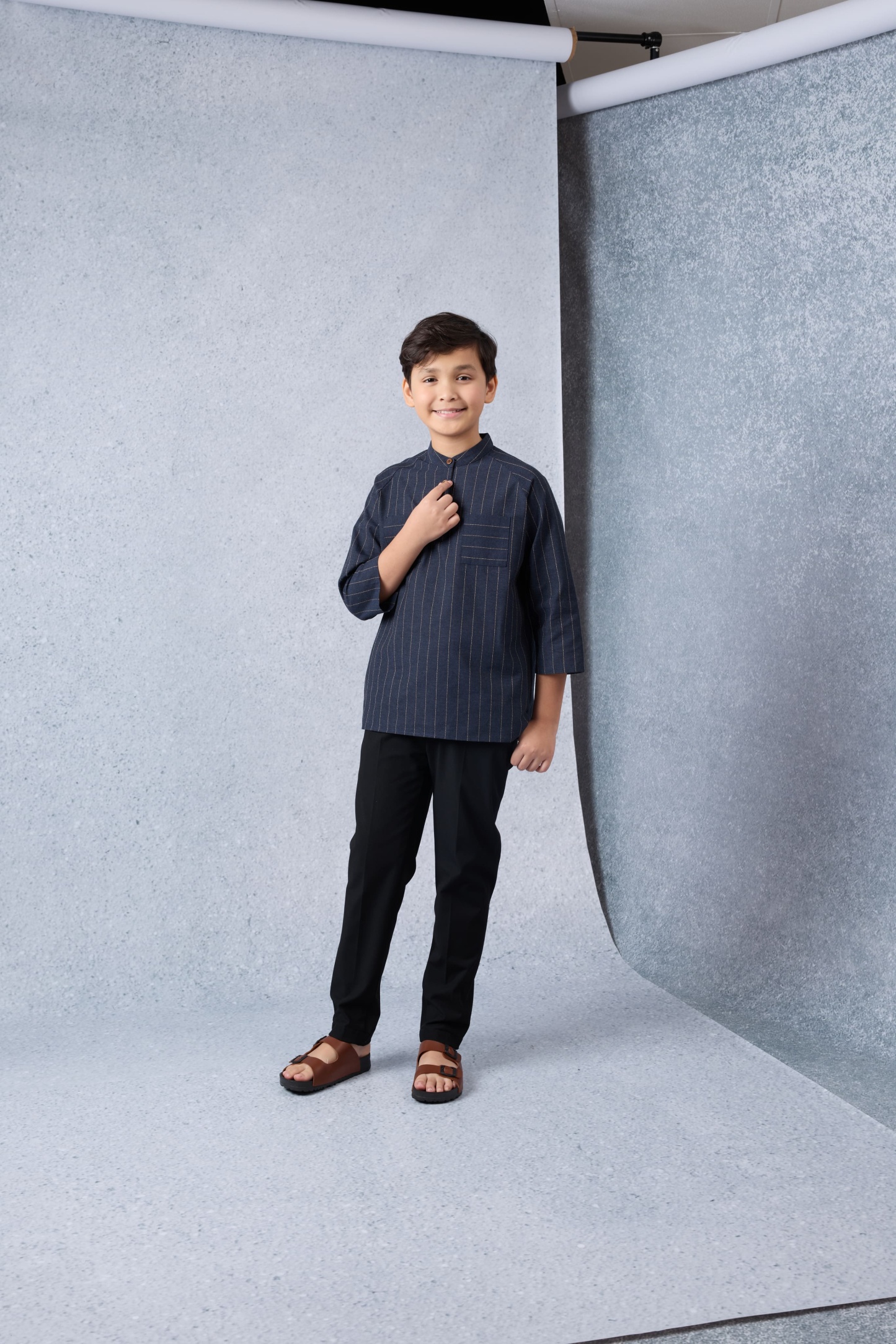 Jiwa Navy Blue Mini Striped Kurta
