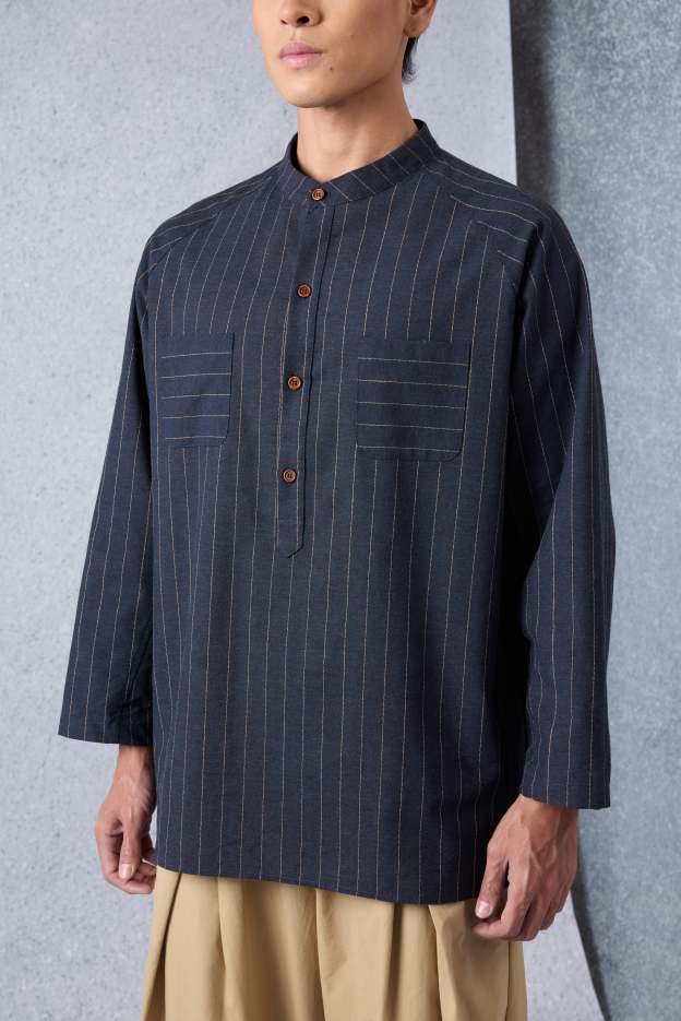Jiwa Navy Blue Striped Kurta