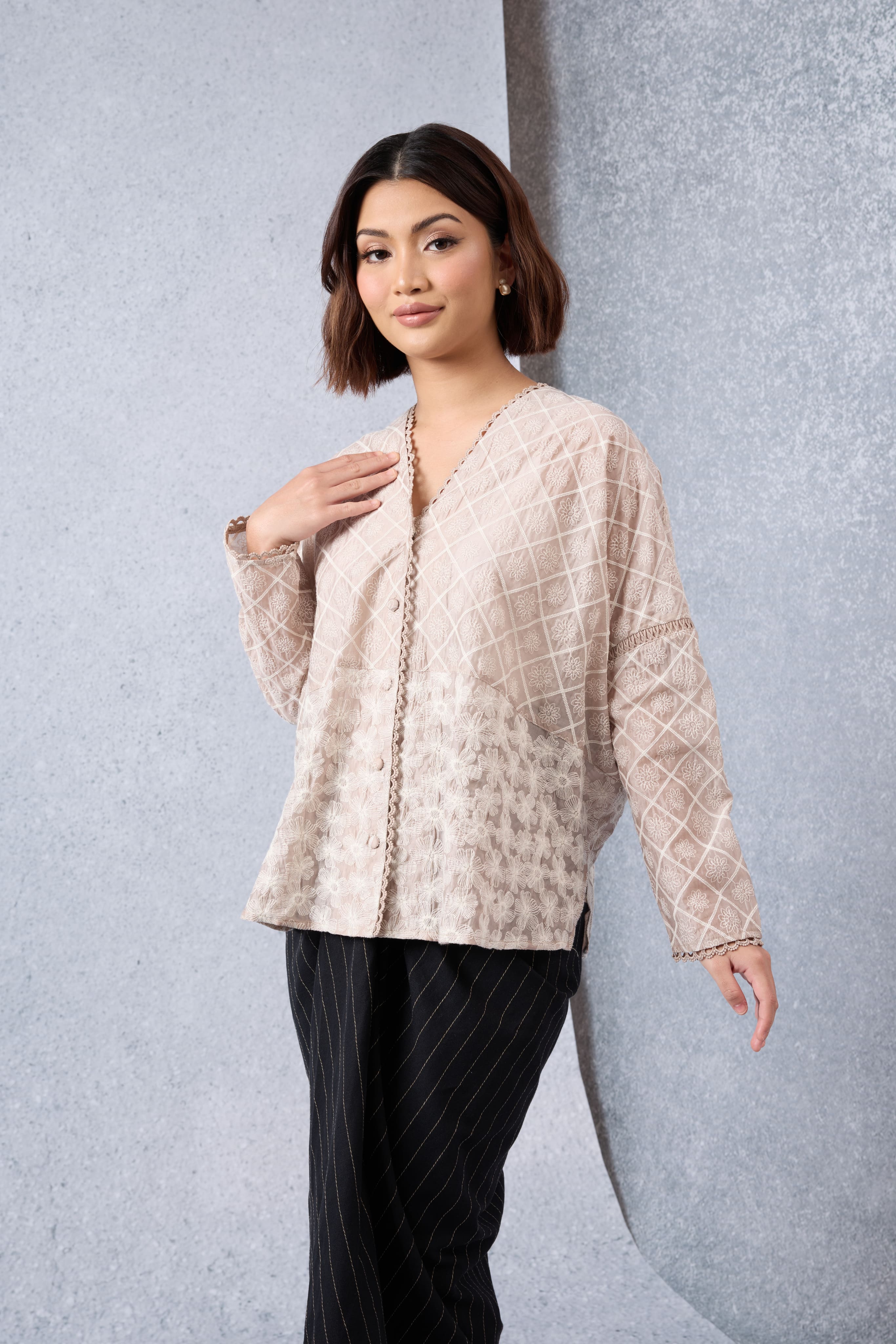 Harum Warm Beige Boxy Lace Top
