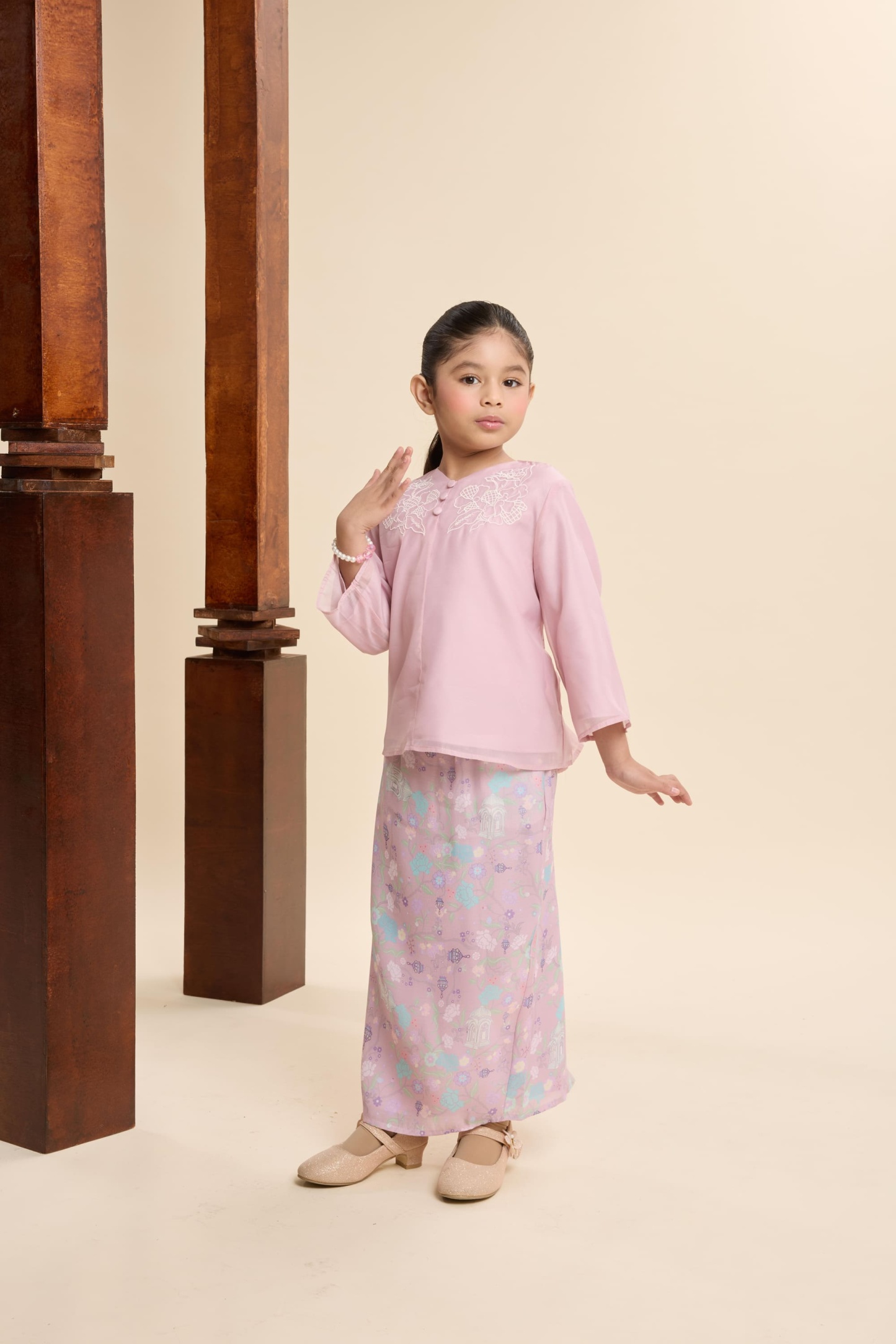 Maya Mauve Pink Mini Embroidered Kurung Set